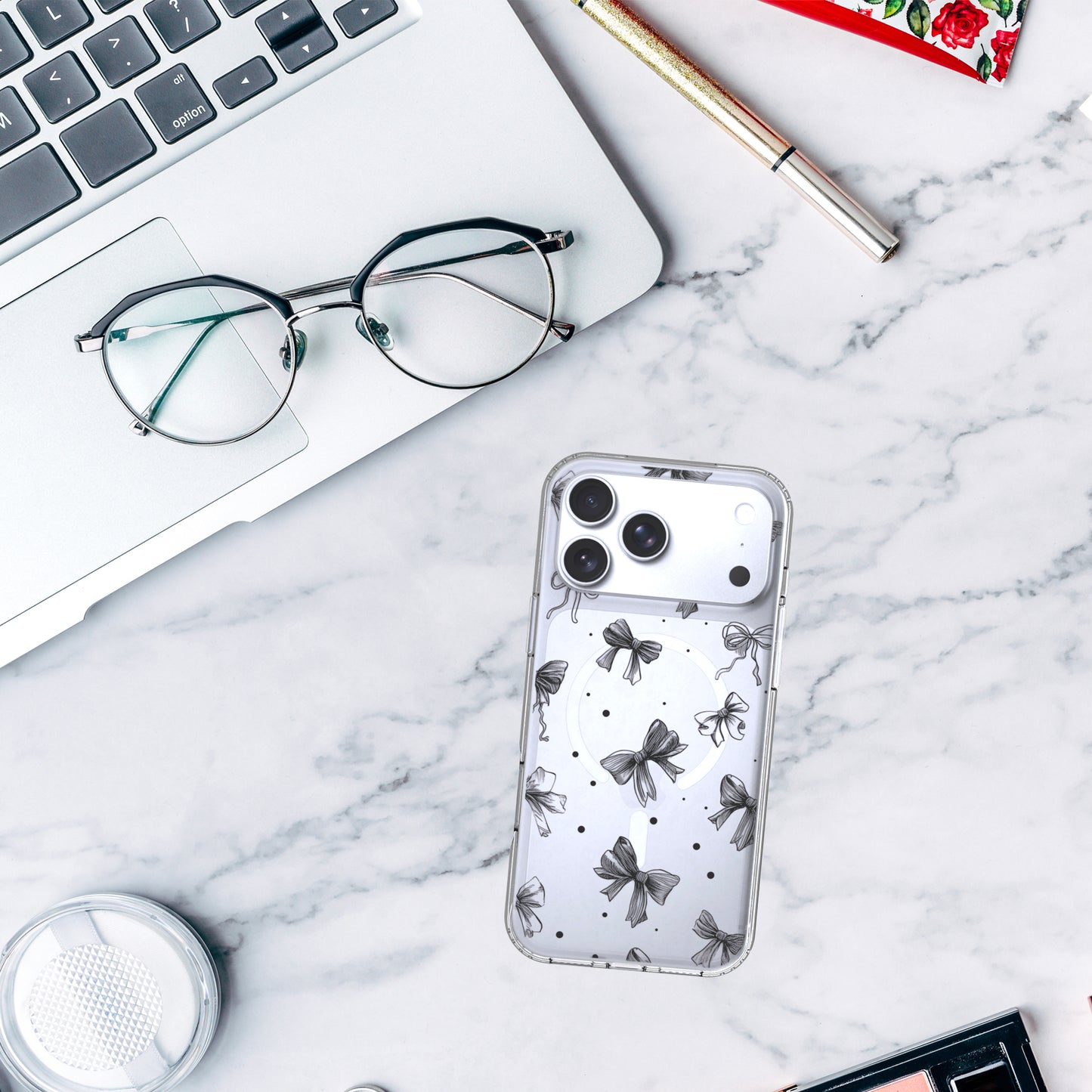 iPhone 17 Pro Case, Anti-Scratch Clear Case - Cute Black Ribbon