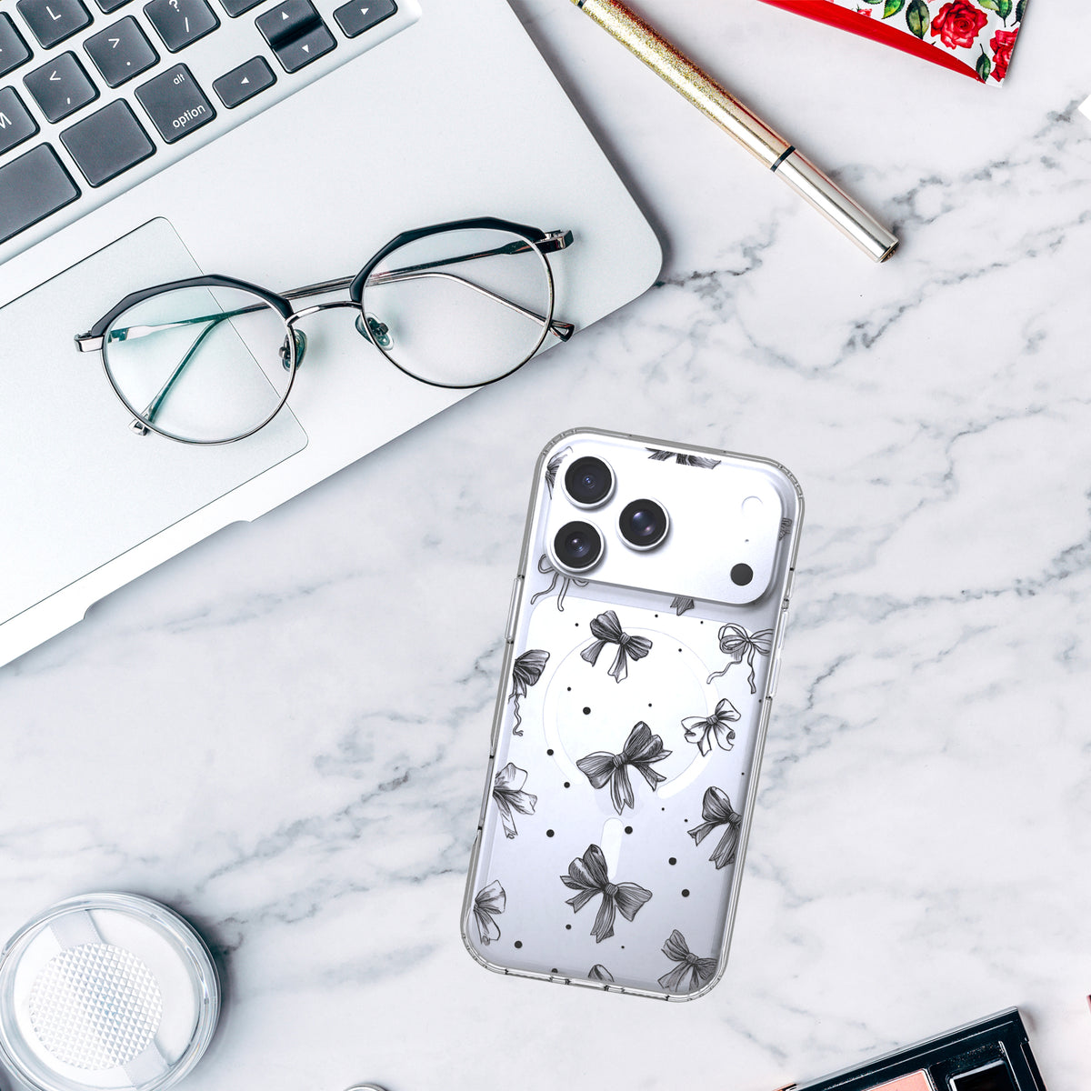 iPhone 18 Pro Max Case, Anti-Scratch Clear Case - Cute Black Ribbon