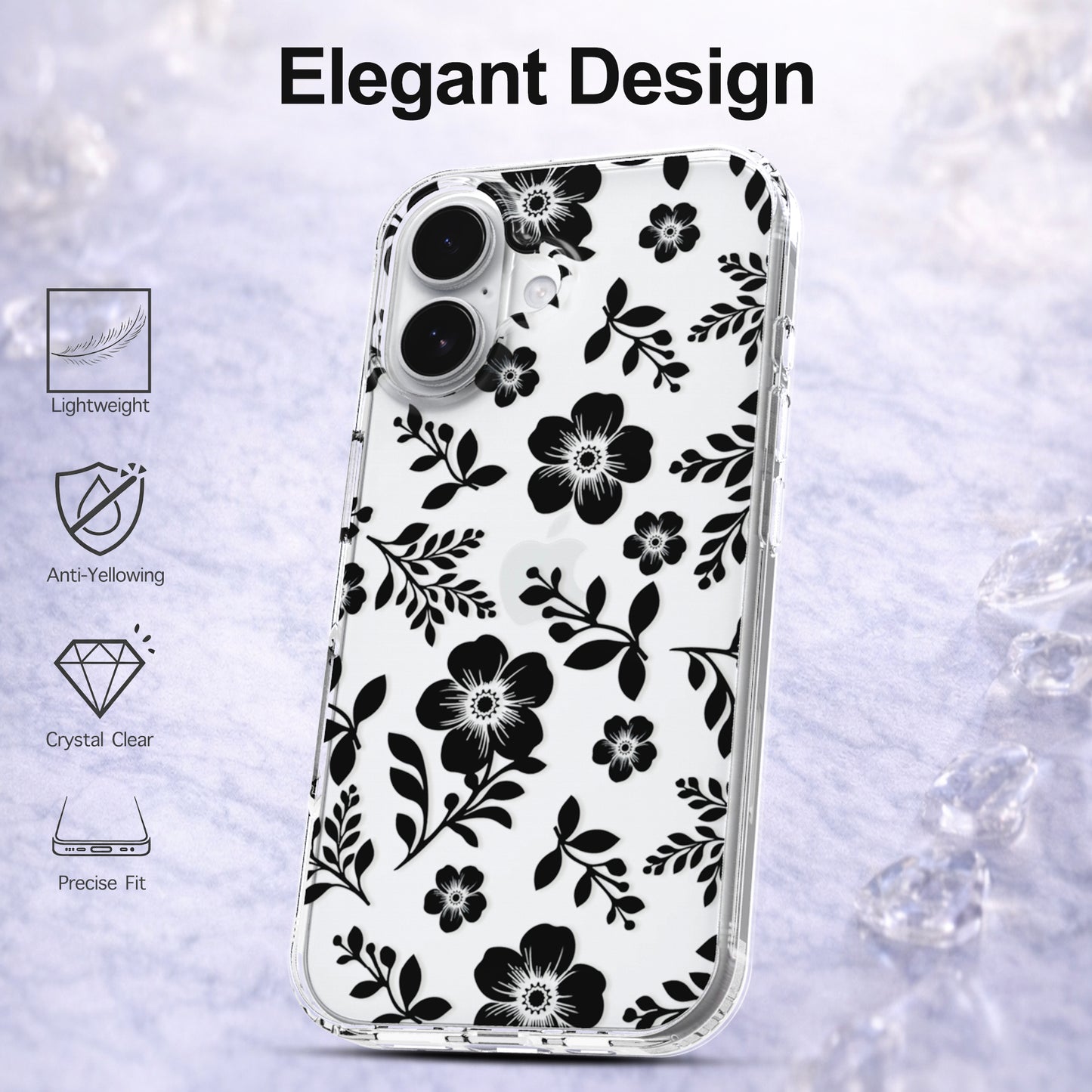 iPhone 16 Plus Case, Anti-Scratch Clear Case - Black Roses Flowers
