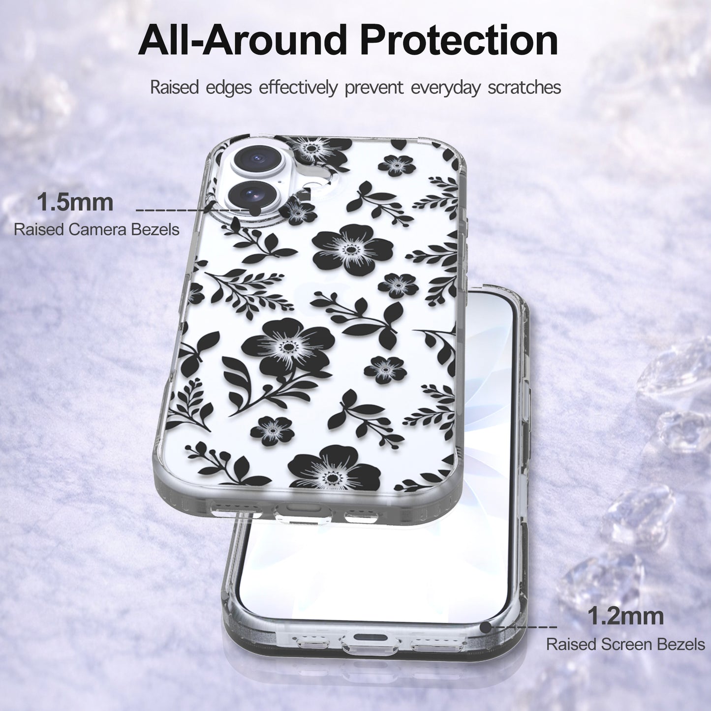 iPhone 16 Plus Case, Anti-Scratch Clear Case - Black Roses Flowers