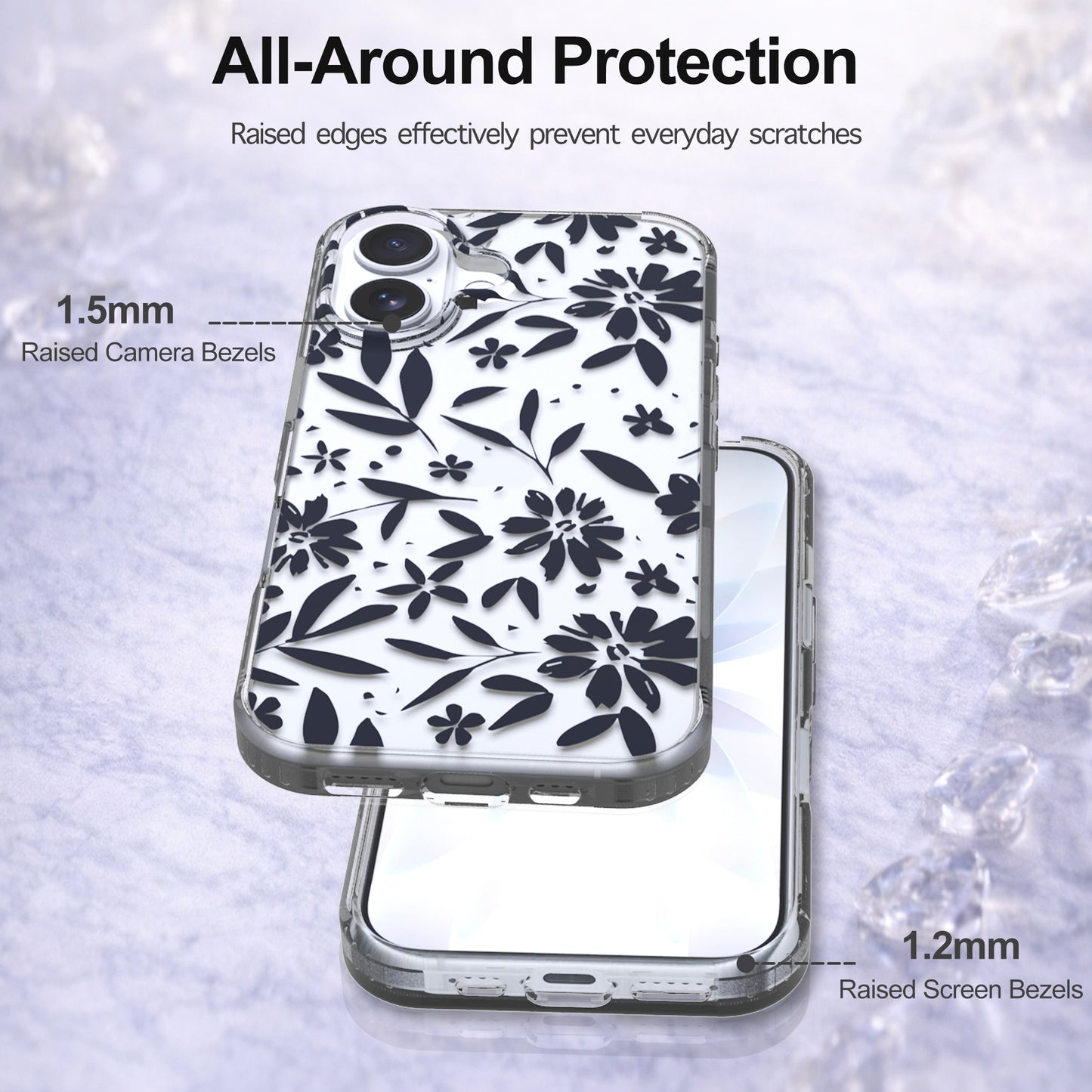 iPhone 16 Plus Case, Anti-Scratch Clear Case - Black Flowers