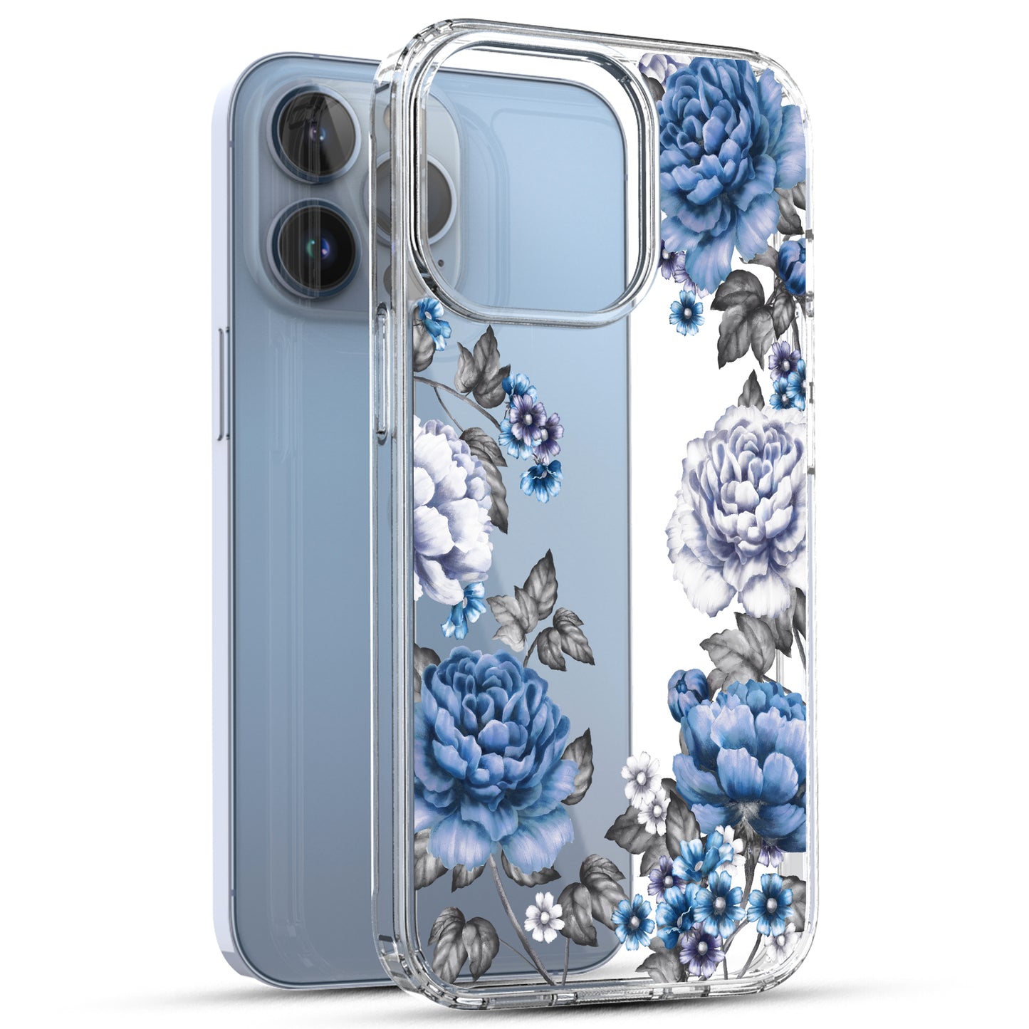 iPhone 13 Pro Max Case, Anti-Scratch Clear Case - Blue Rose