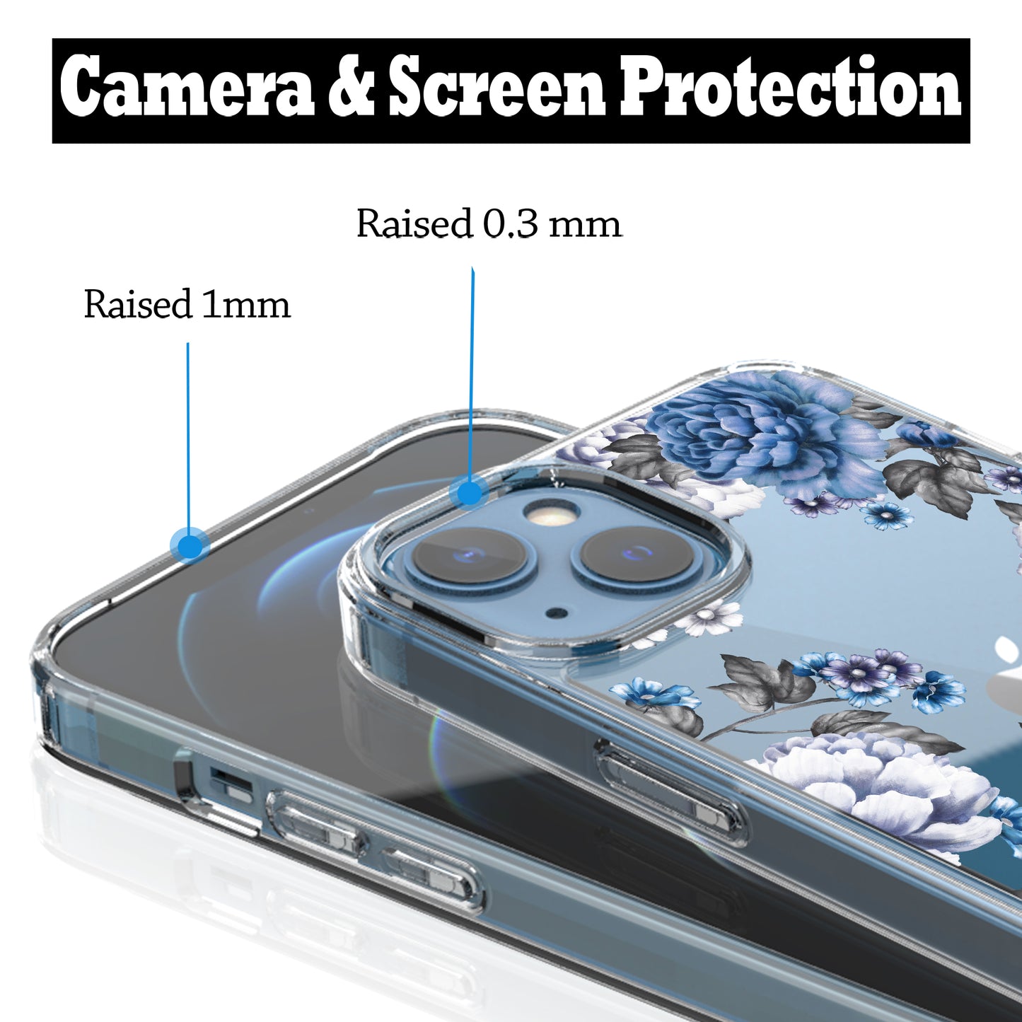 iPhone 13 Case, Anti-Scratch Clear Case - Blue Rose