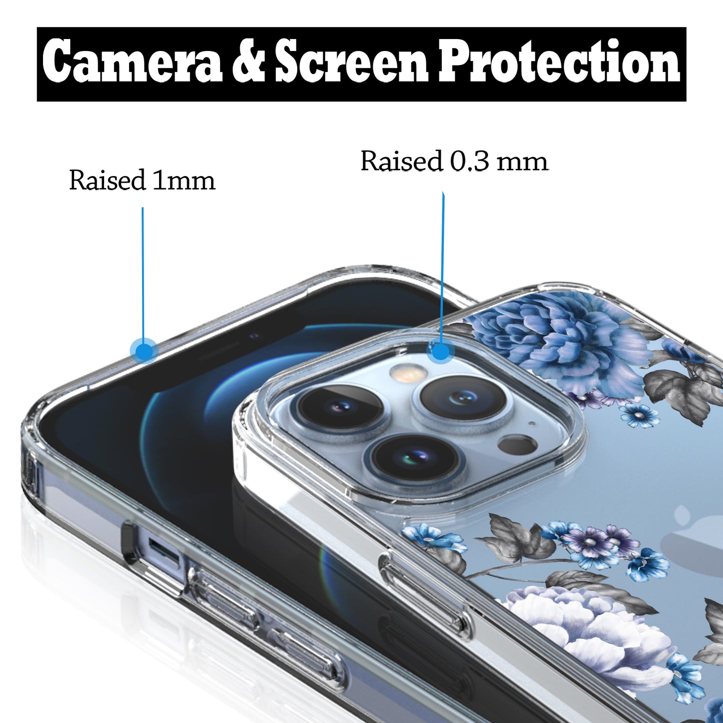 iPhone 13 Pro Max Case, Anti-Scratch Clear Case - Blue Rose