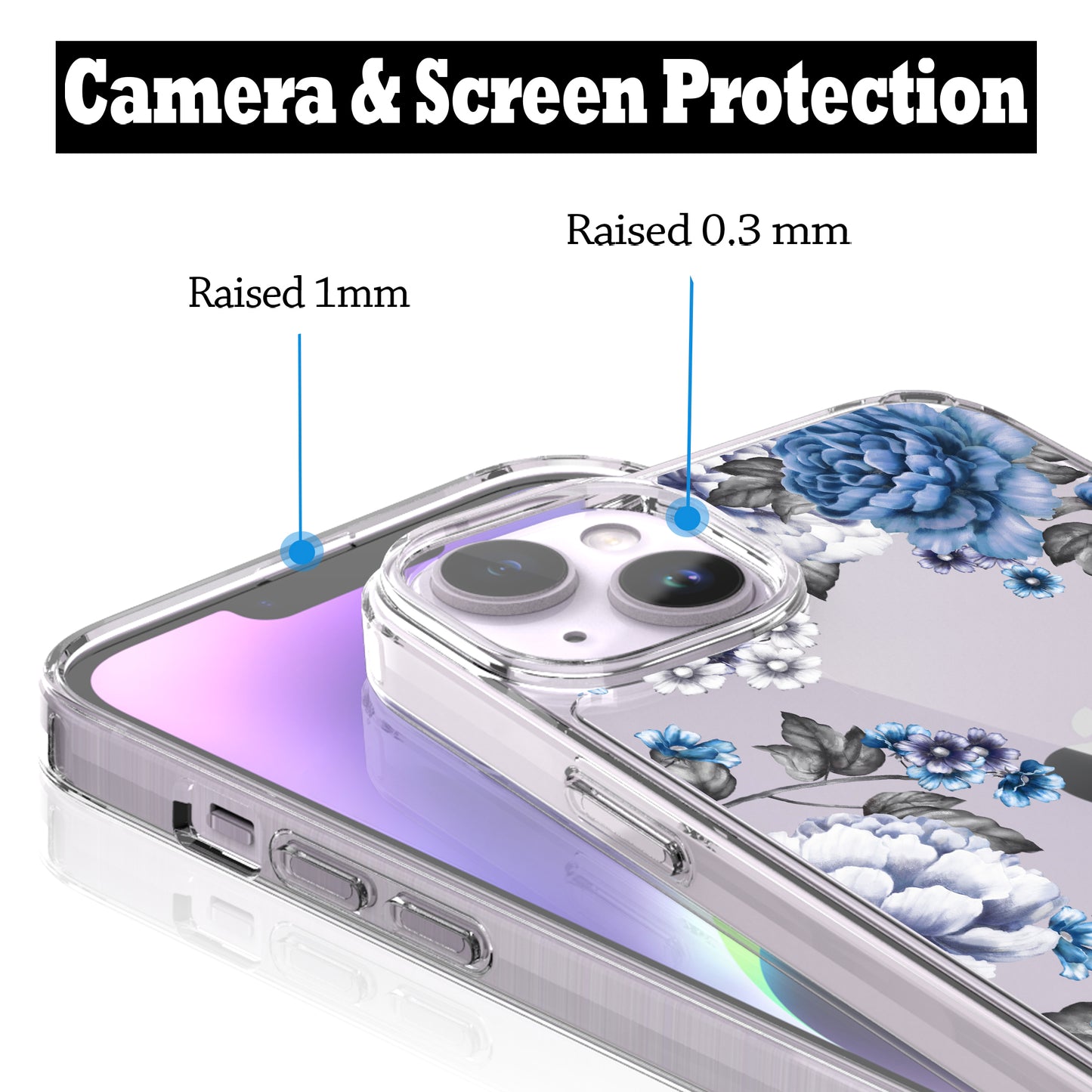 iPhone 14 Case, Anti-Scratch Clear Case - Blue Rose