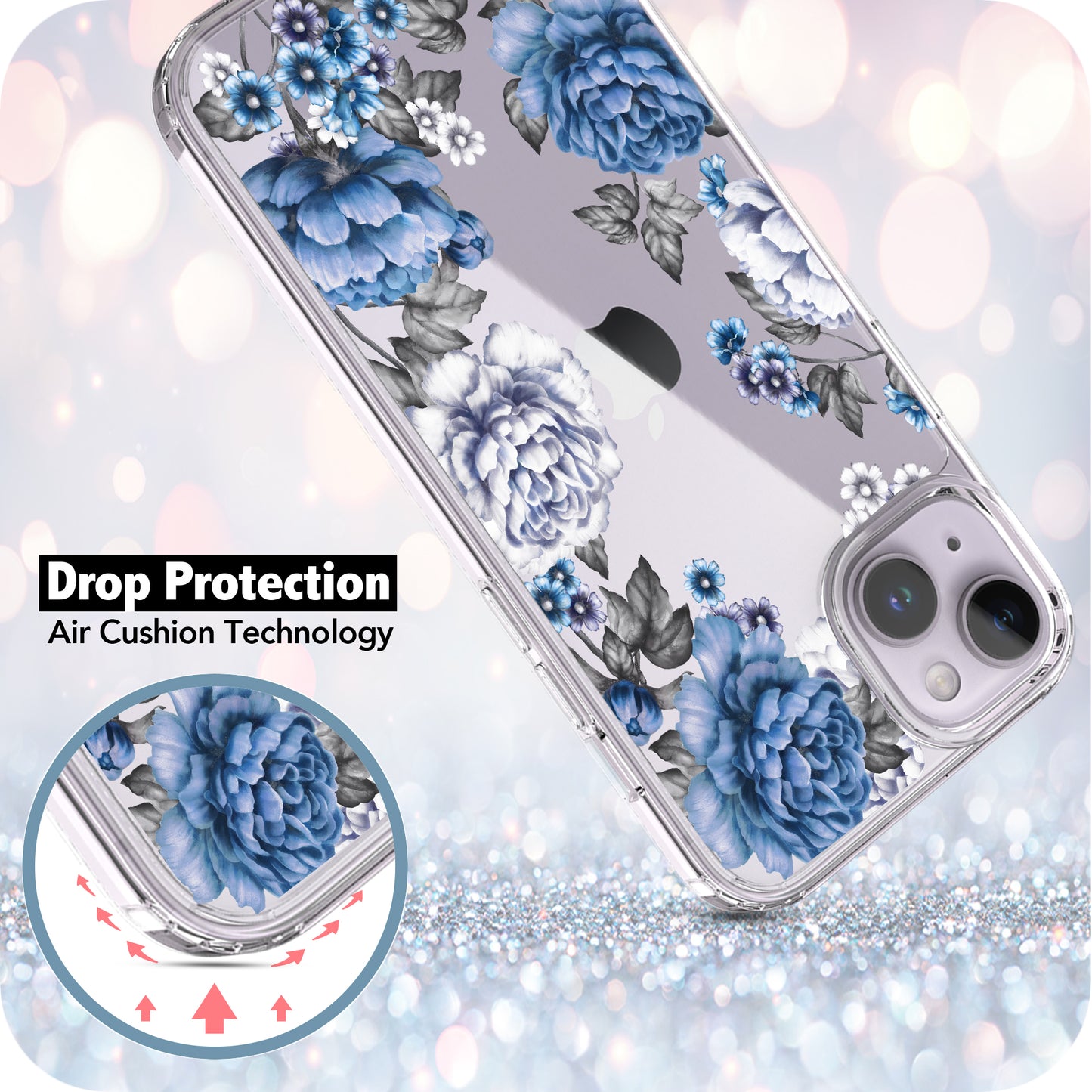 iPhone 14 Case, Anti-Scratch Clear Case - Blue Rose