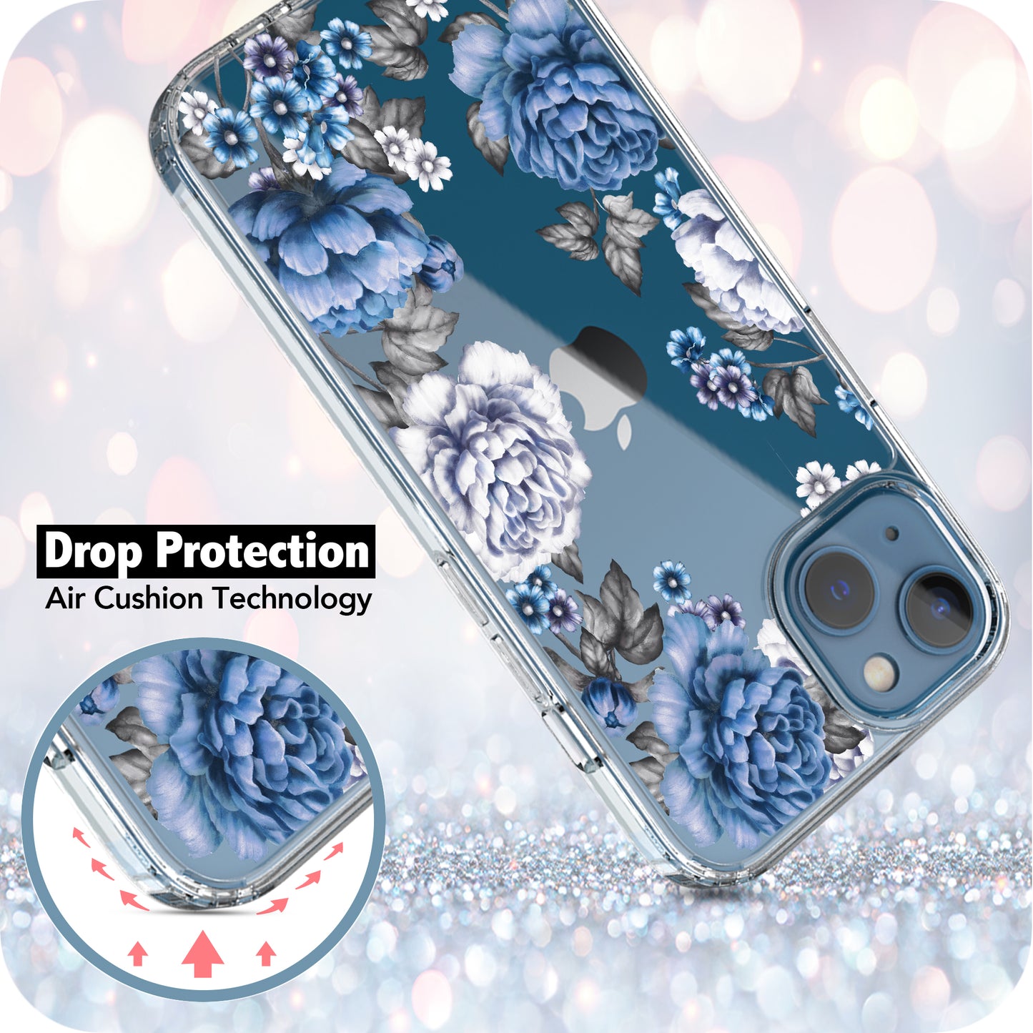 iPhone 13 Case, Anti-Scratch Clear Case - Blue Rose