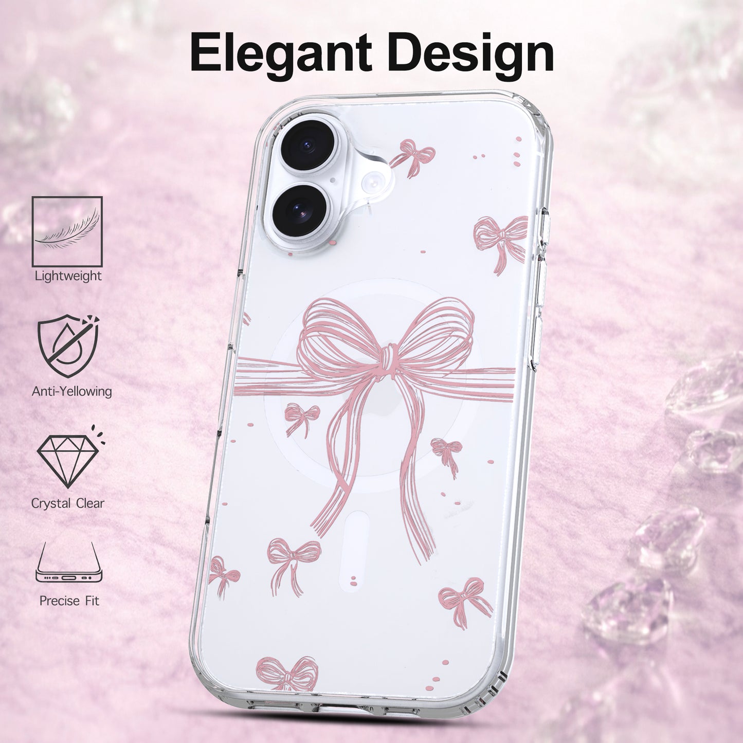 iPhone 17 Case, Anti-Scratch Clear Case - Cute Pink Ribbon