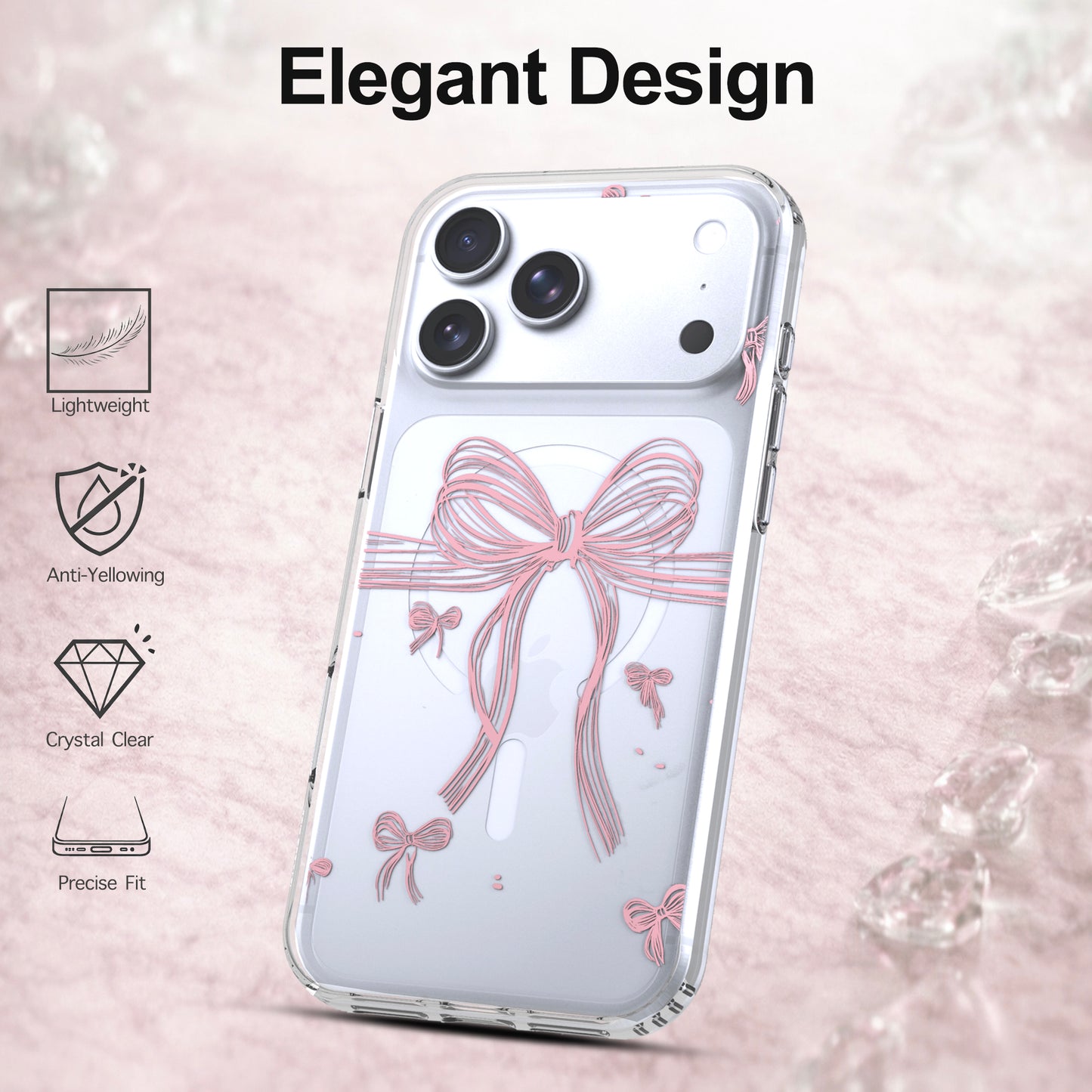 iPhone 17 Pro Max Case, Anti-Scratch Clear Case - Cute Pink Ribbon