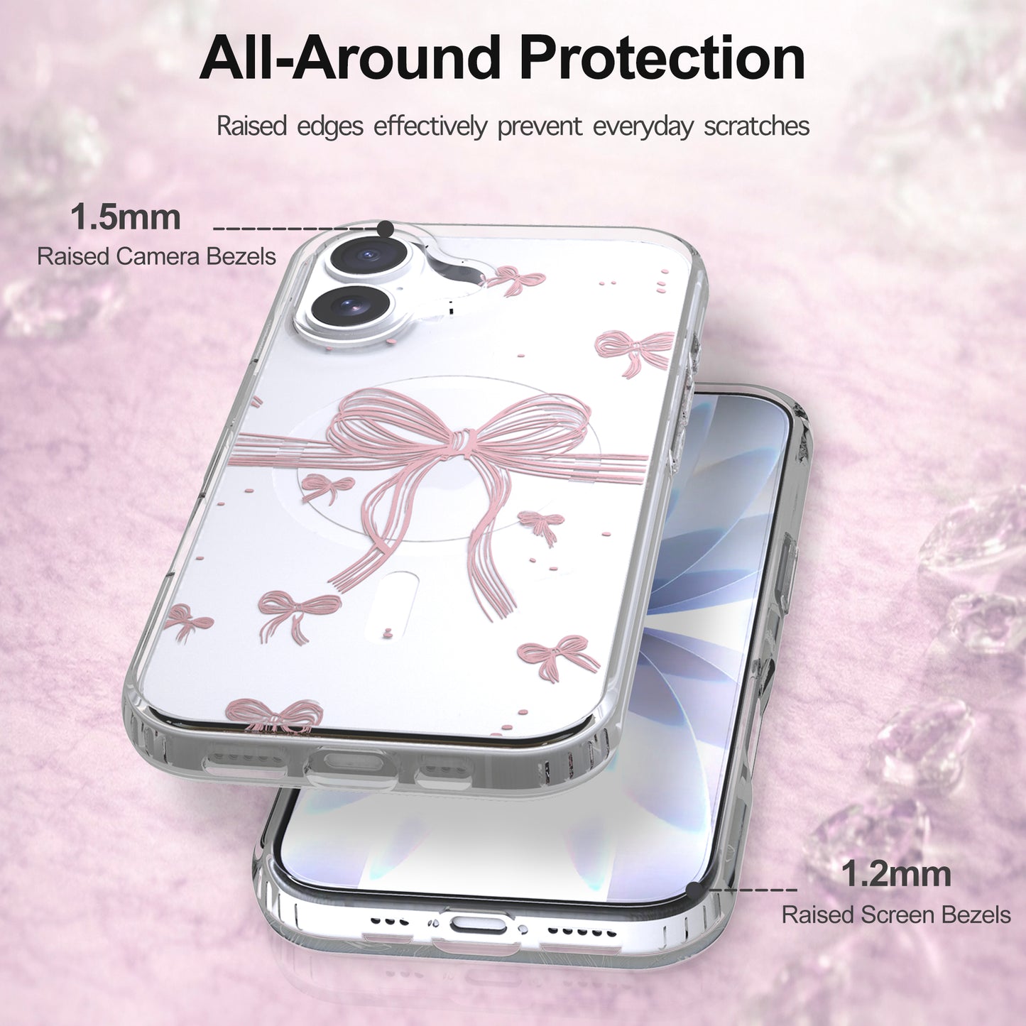 iPhone 17 Case, Anti-Scratch Clear Case - Cute Pink Ribbon