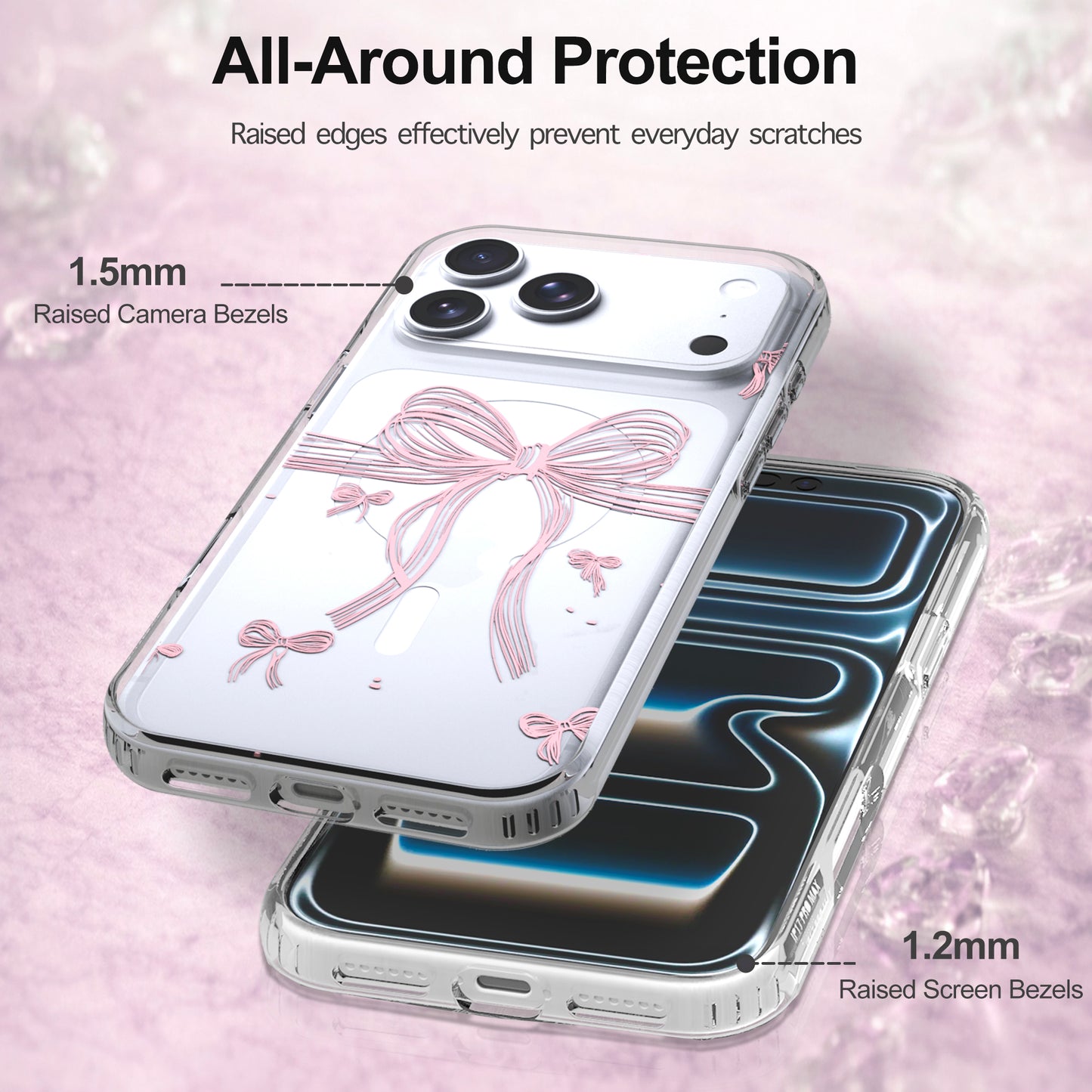 iPhone 17 Pro Max Case, Anti-Scratch Clear Case - Cute Pink Ribbon