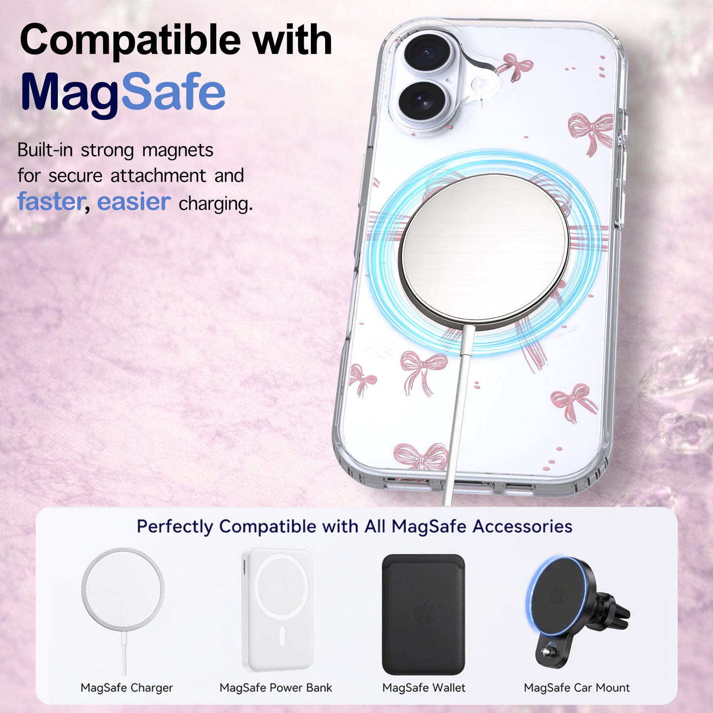 iPhone 17 Case, Anti-Scratch Clear Case - Cute Pink Ribbon
