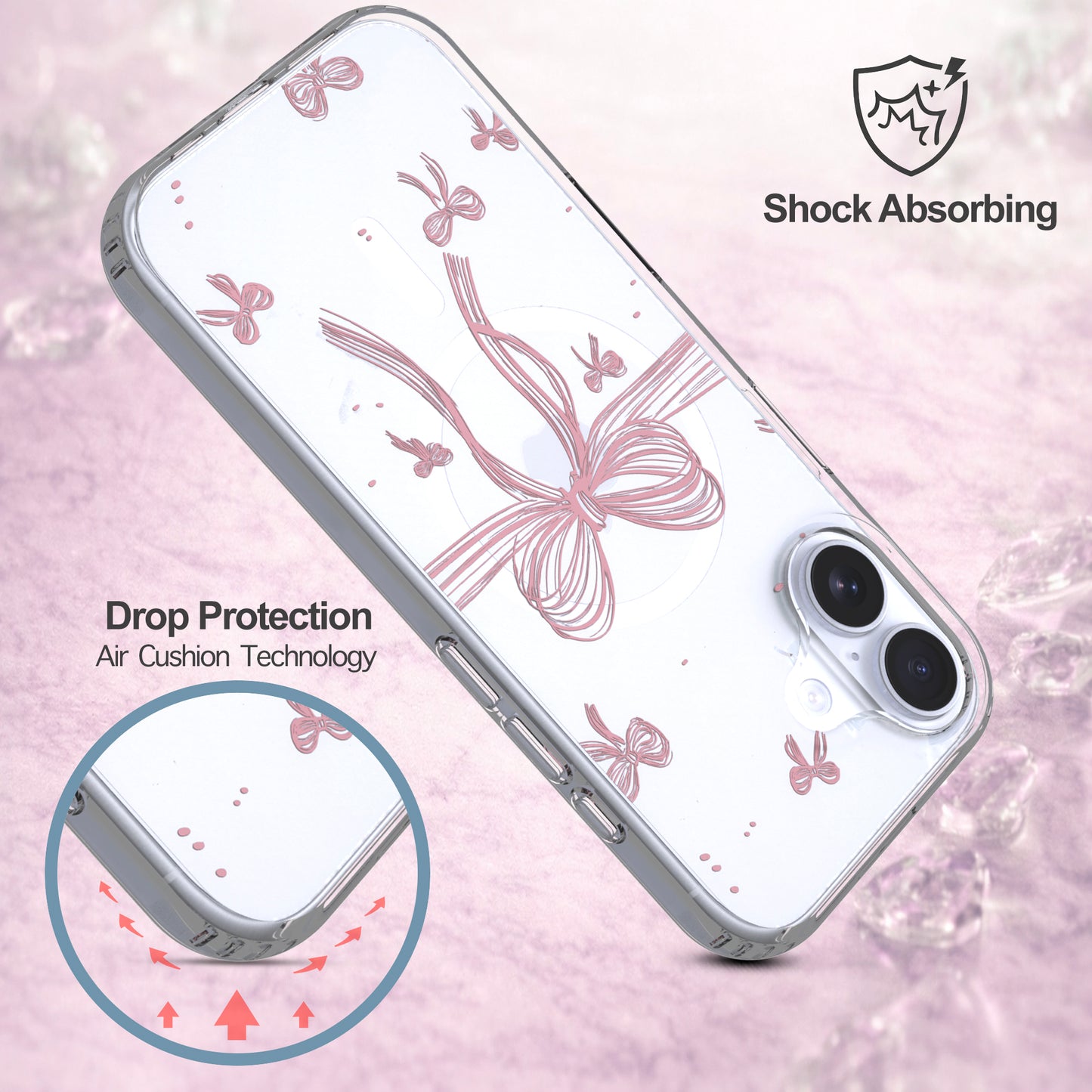 iPhone 17 Case, Anti-Scratch Clear Case - Cute Pink Ribbon