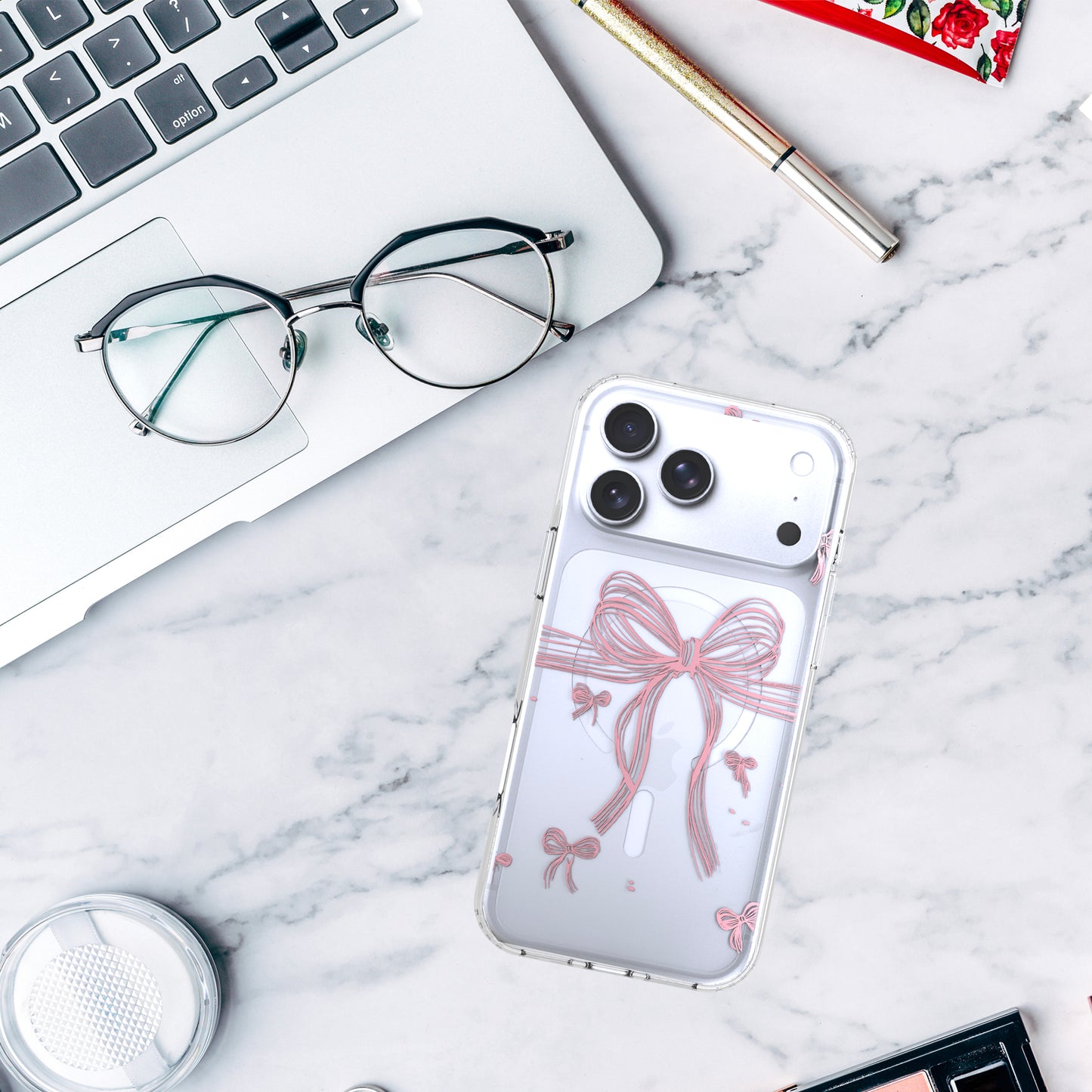 iPhone 17 Pro Max Case, Anti-Scratch Clear Case - Cute Pink Ribbon