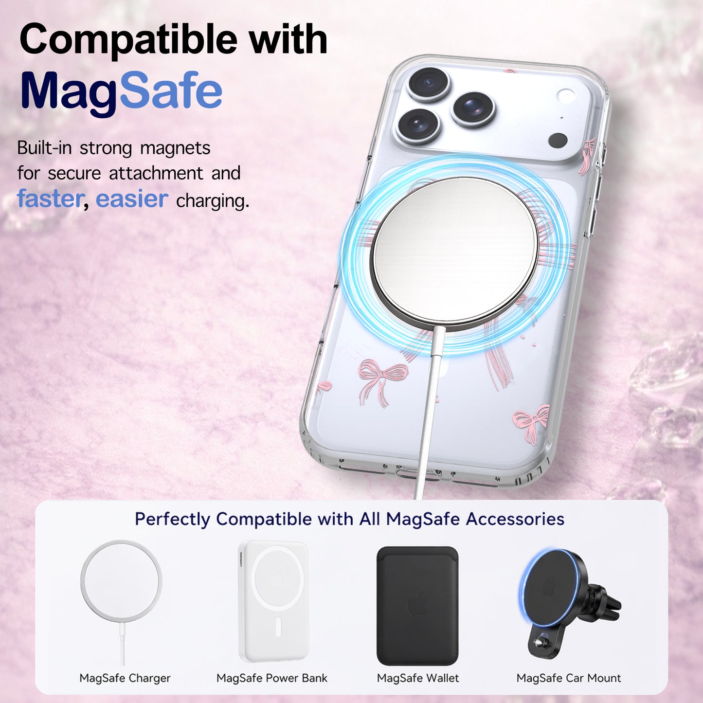 iPhone 17 Pro Max Case, Anti-Scratch Clear Case - Cute Pink Ribbon