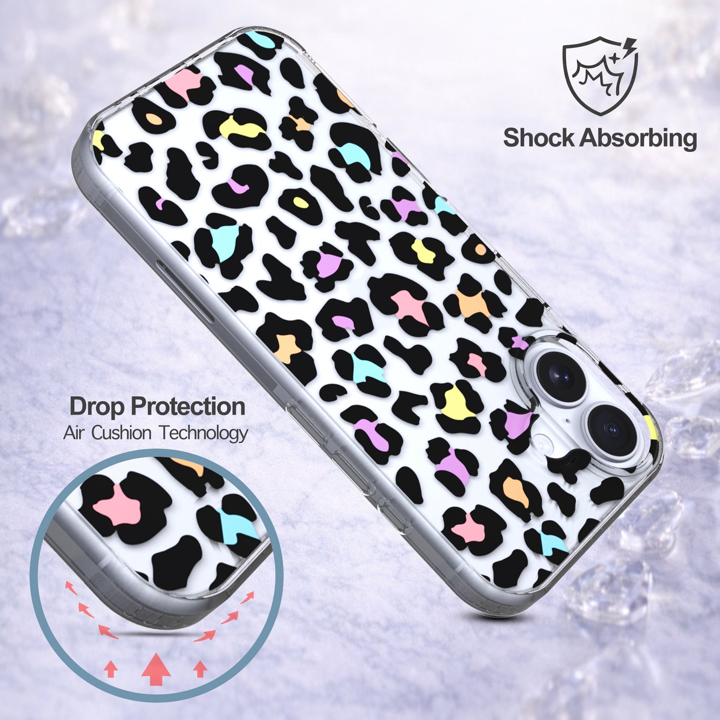 iPhone 16 Plus Case, Anti-Scratch Clear Case - Colorful Leopard
