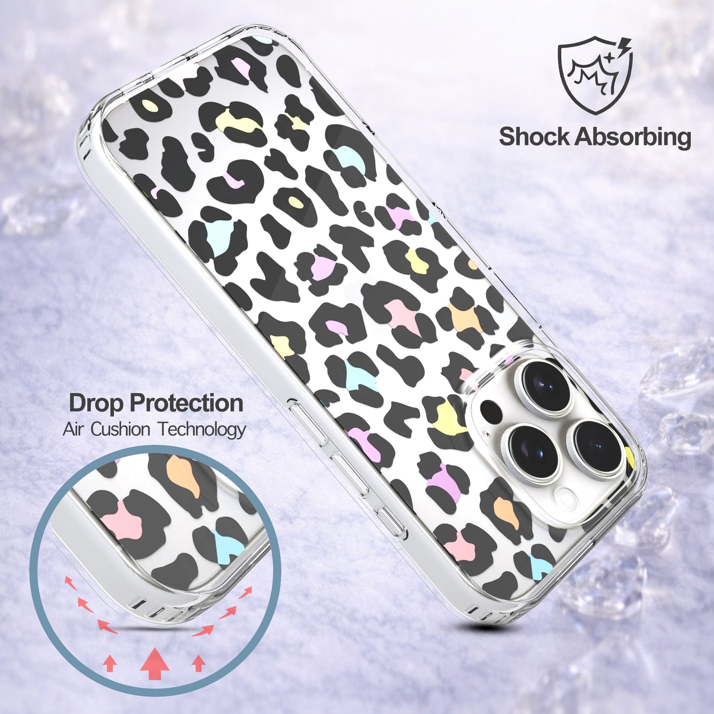 iPhone 16 Pro Case, Anti-Scratch Clear Case - Colorful Leopard