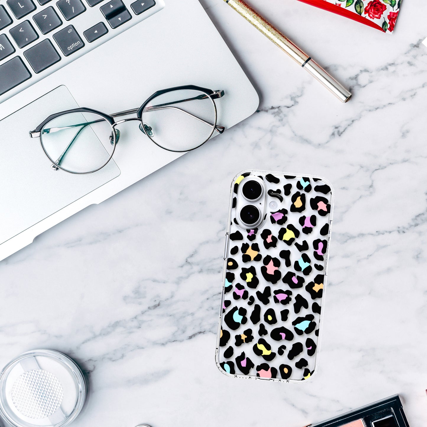 iPhone 16 Plus Case, Anti-Scratch Clear Case - Colorful Leopard