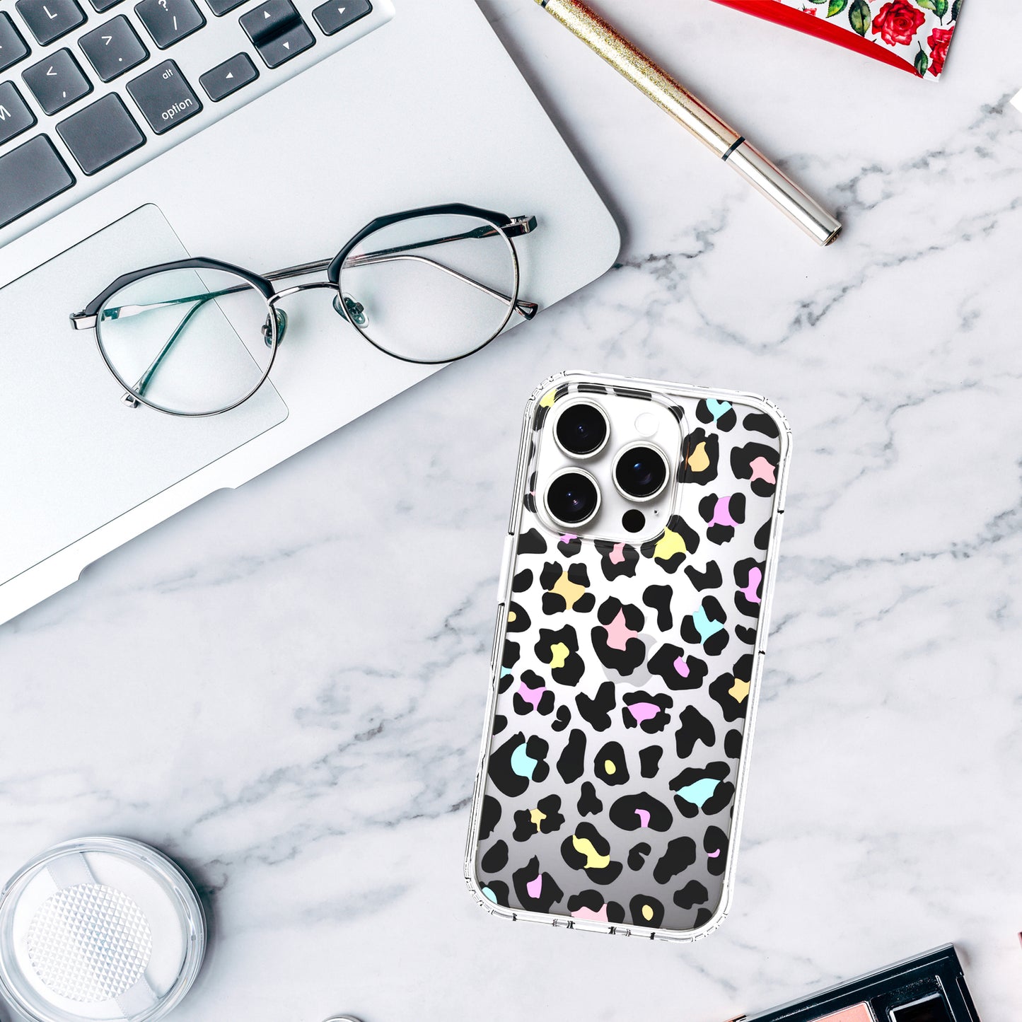 iPhone 16 Pro Case, Anti-Scratch Clear Case - Colorful Leopard