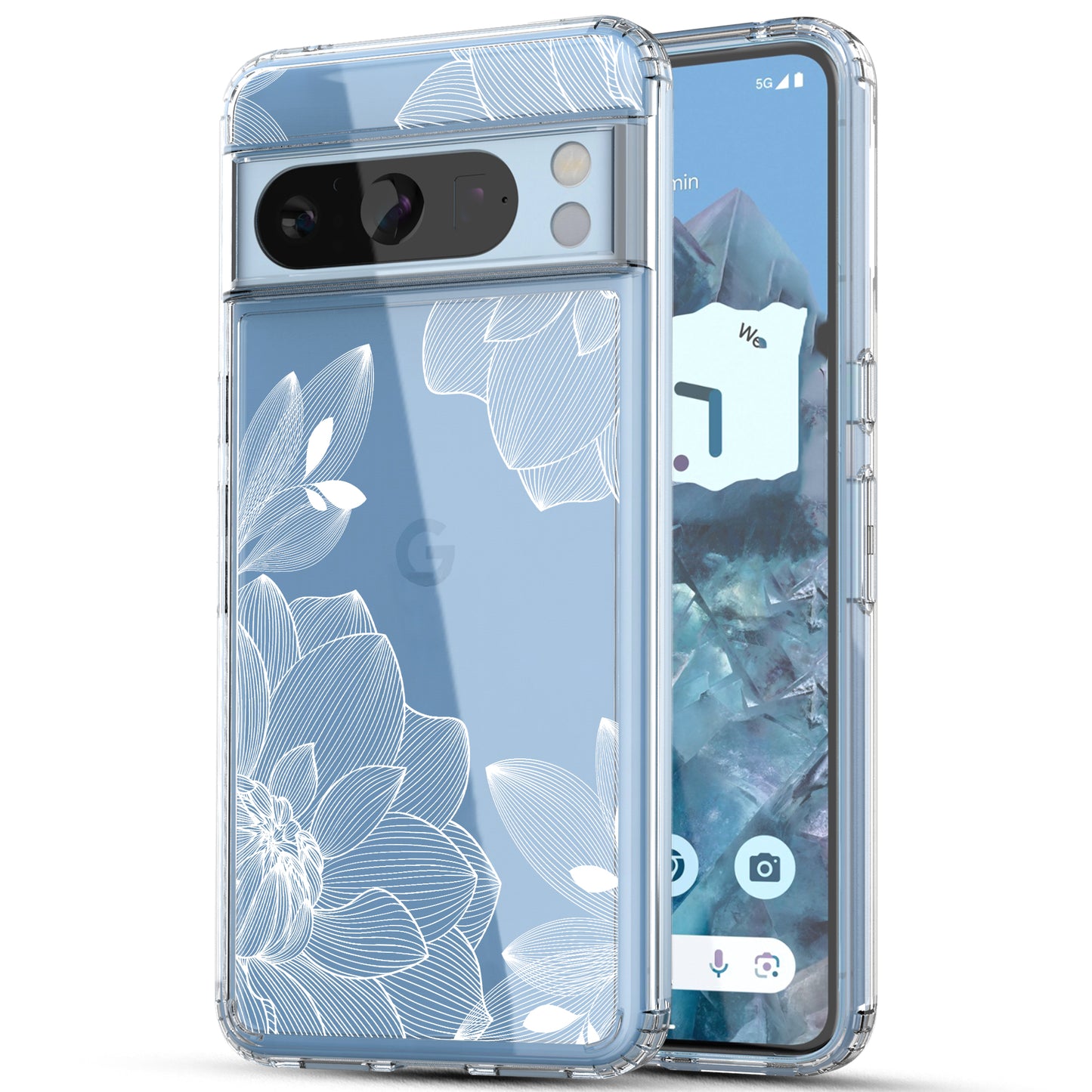 Google Pixel 8 Pro Case, Anti-Scratch Clear Case - White Lace Chrysanthemum