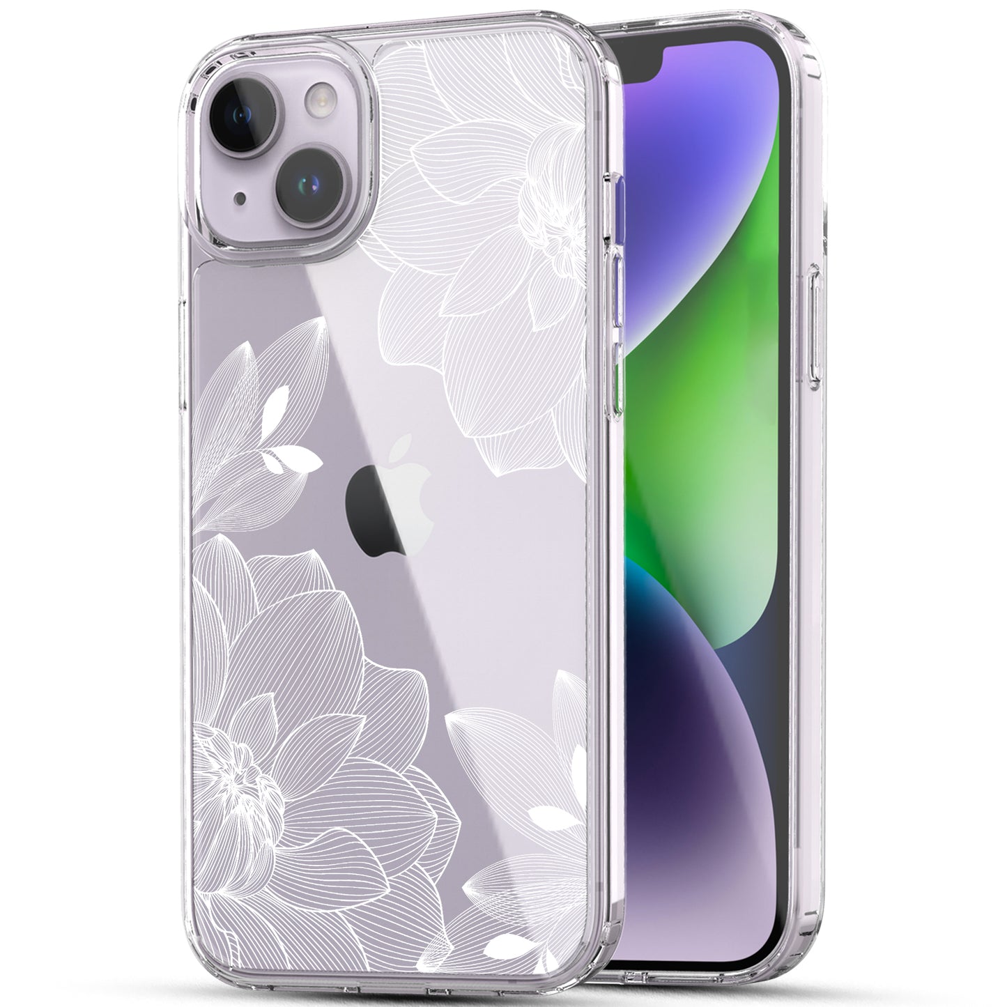 iPhone 14 Case, Anti-Scratch Clear Case - White Lace Chrysanthemum