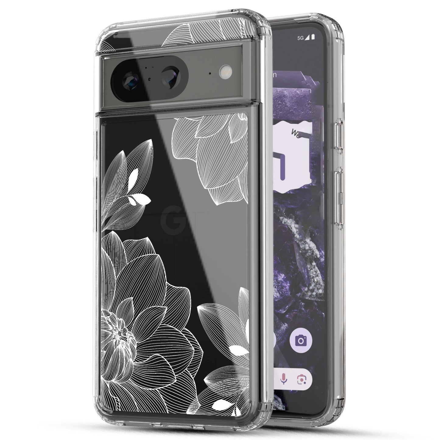 Google Pixel 8 Case, Anti-Scratch Clear Case - White Lace Chrysanthemum