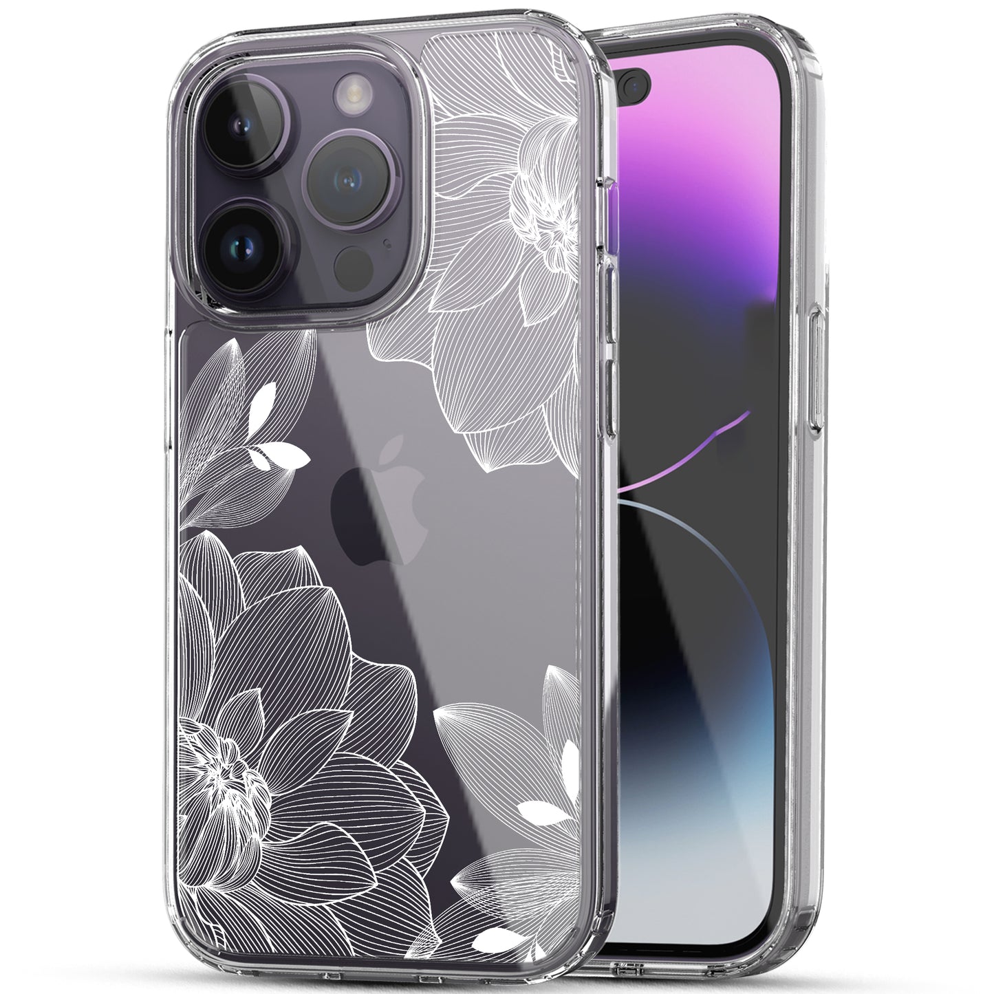 iPhone 14 Pro Max Case, Anti-Scratch Clear Case - White Lace Chrysanthemum