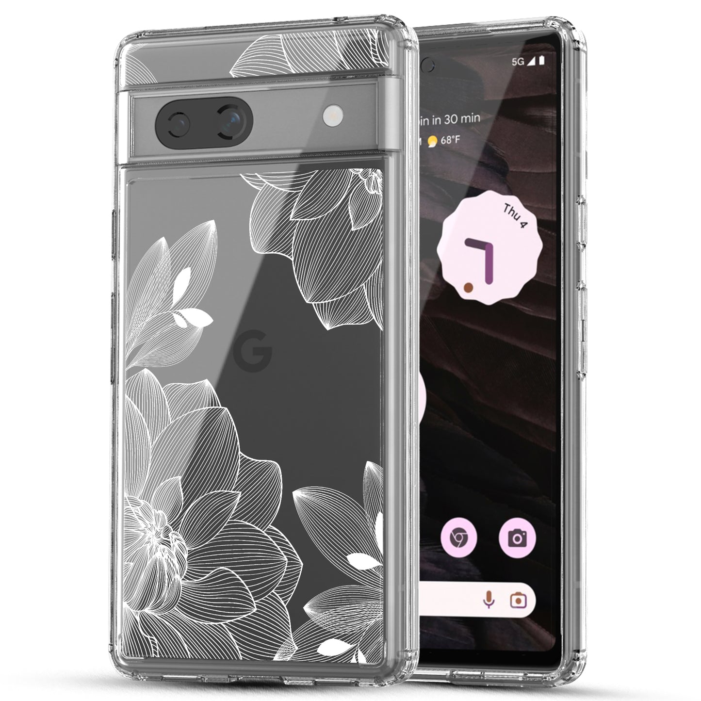 Google Pixel 7A Case, Anti-Scratch Clear Case - White Lace Chrysanthemum