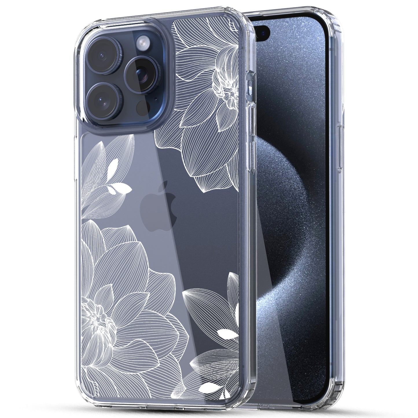 iPhone 15 Pro Case, Anti-Scratch Clear Case - White Lace Chrysanthemum