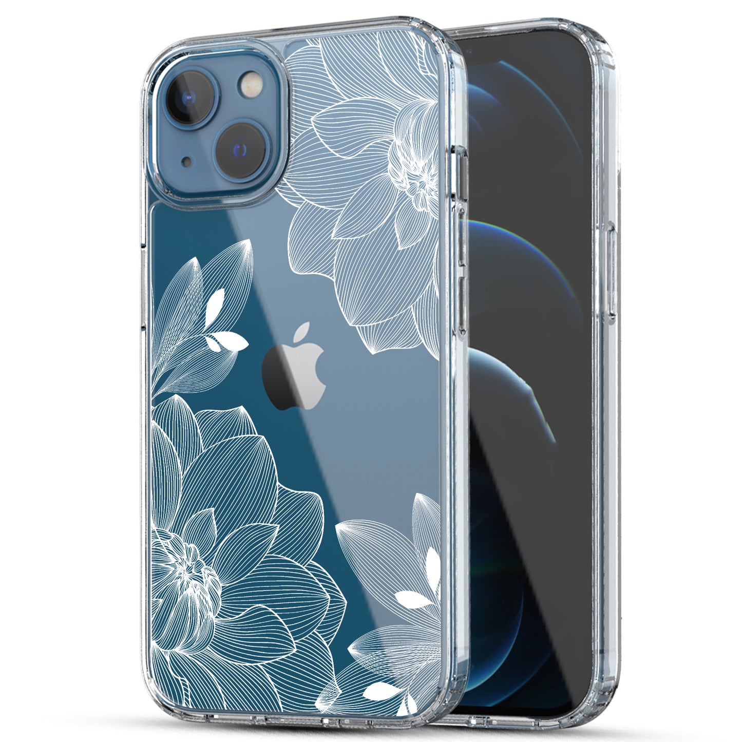 iPhone 13 Case, Anti-Scratch Clear Case - White Lace Chrysanthemum