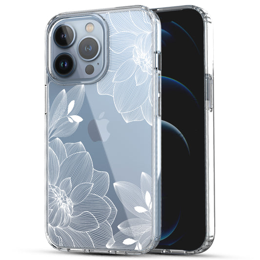 iPhone 13 Pro Max Case, Anti-Scratch Clear Case - White Lace Chrysanthemum