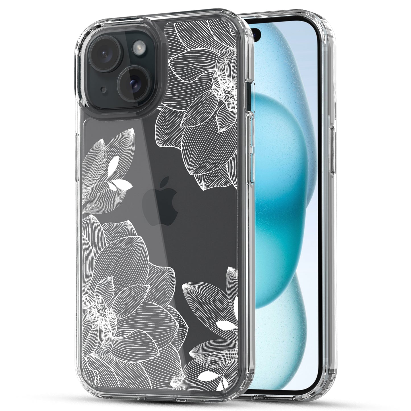 iPhone 15 Plus Case, Anti-Scratch Clear Case - White Lace Chrysanthemum