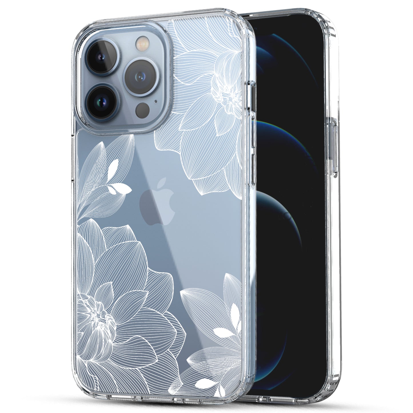 iPhone 13 Pro Case, Anti-Scratch Clear Case - White Lace Chrysanthemum