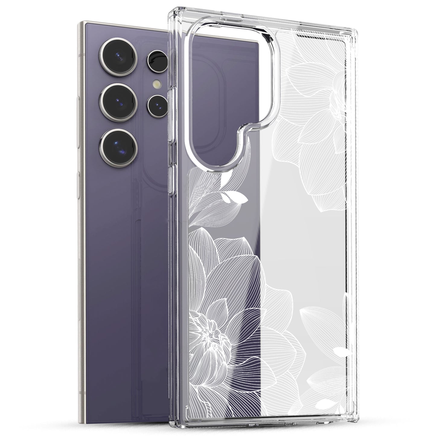 Samsung Galaxy S24 Ultra Case, Anti-Scratch Clear Case with Design - Lace Chrysanthemum