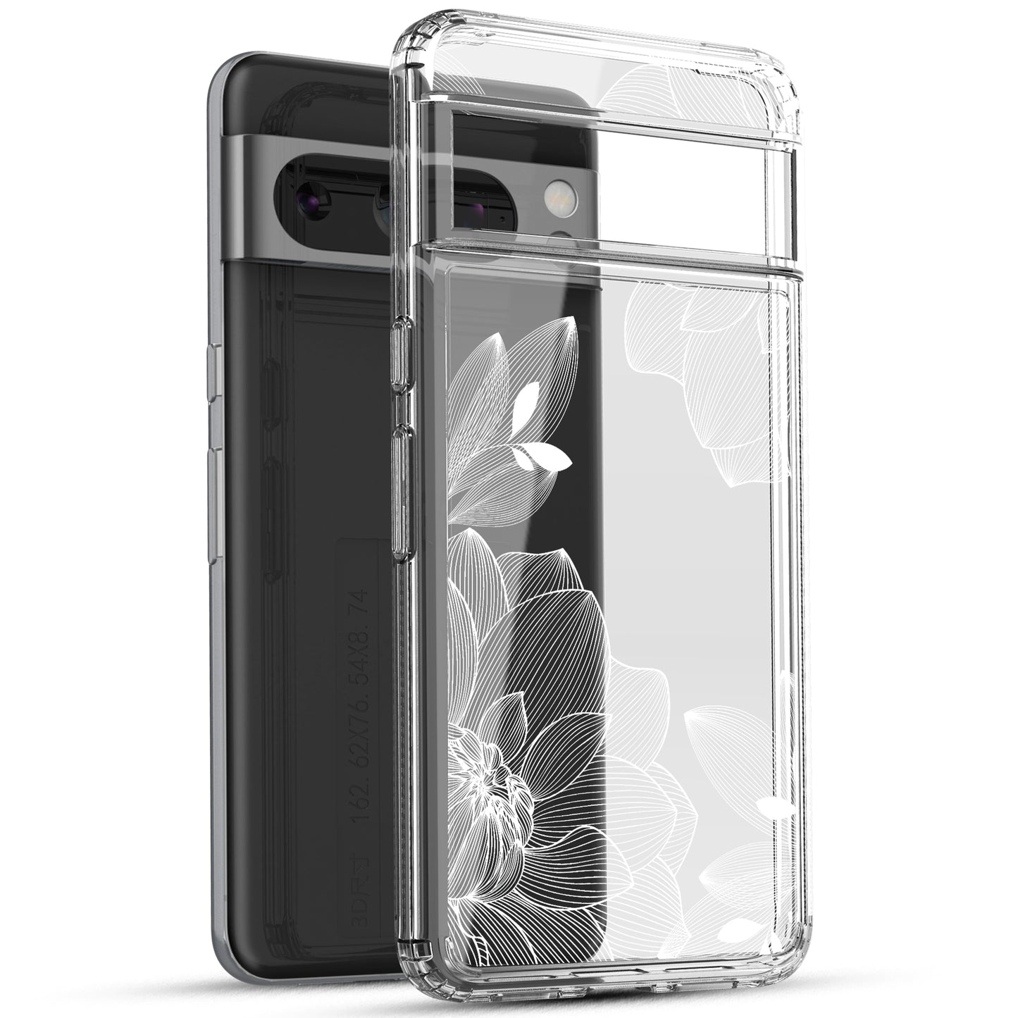 Google Pixel 8 Pro Case, Anti-Scratch Clear Case - White Lace Chrysanthemum