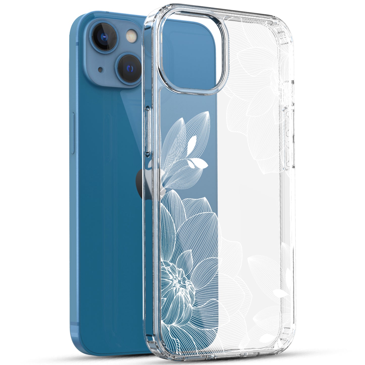 iPhone 13 Case, Anti-Scratch Clear Case - White Lace Chrysanthemum