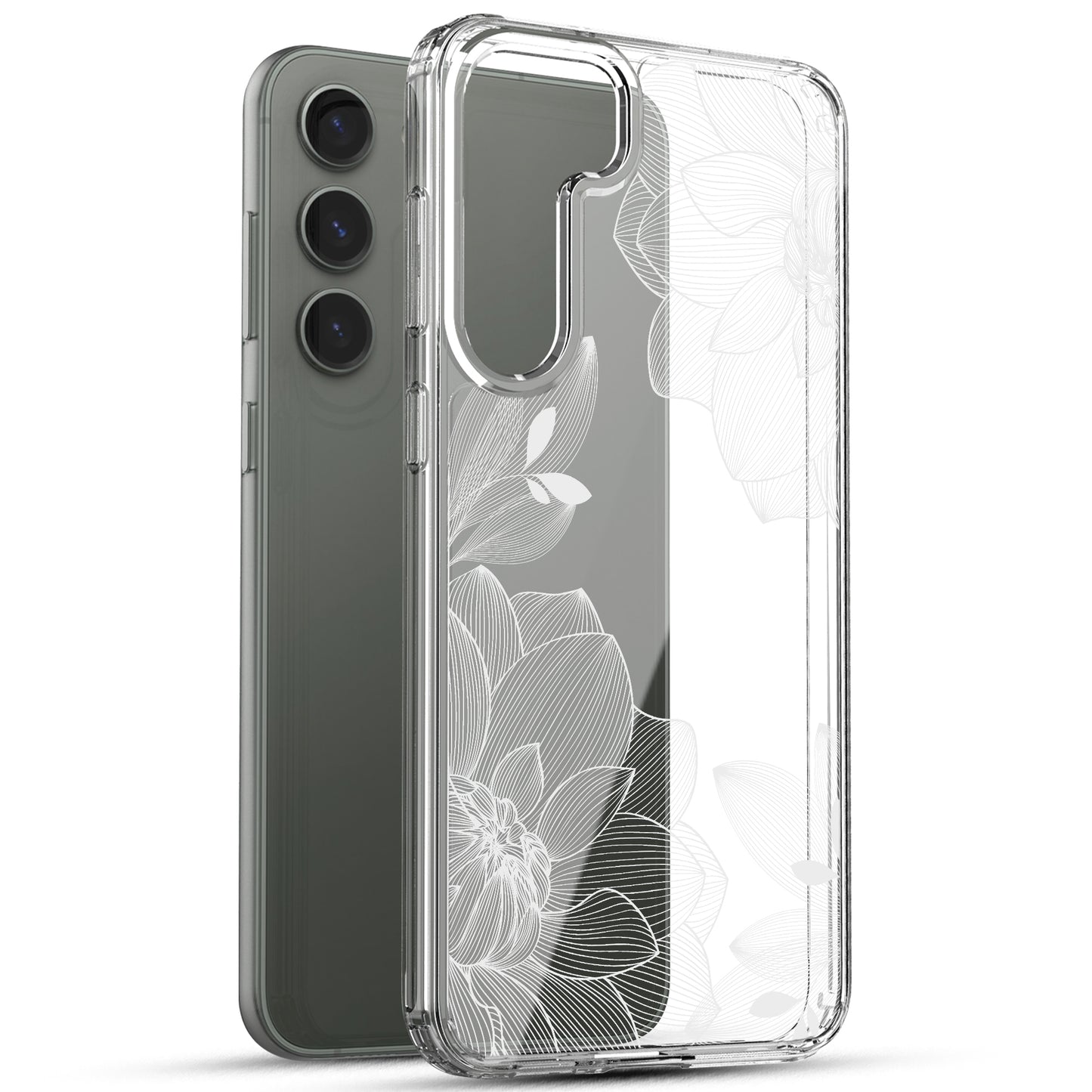 Samsung Galaxy S23 Case, Anti-Scratch Clear Case with Design - White Lace Chrysanthemum