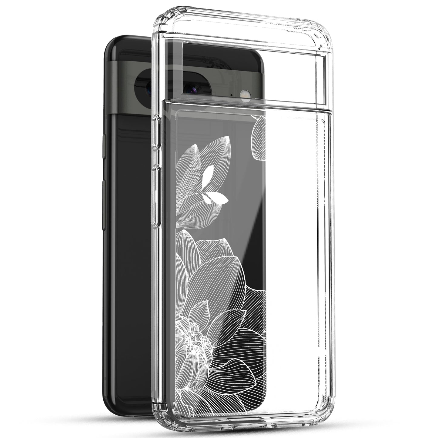 Google Pixel 8 Case, Anti-Scratch Clear Case - White Lace Chrysanthemum