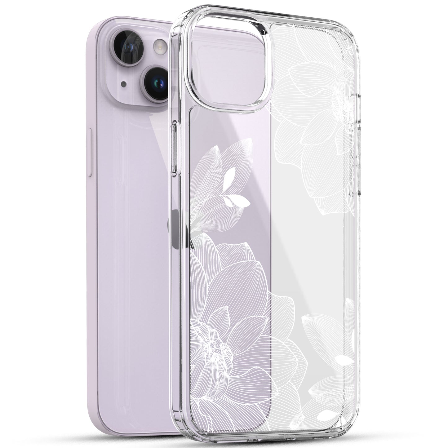 iPhone 14 Case, Anti-Scratch Clear Case - White Lace Chrysanthemum