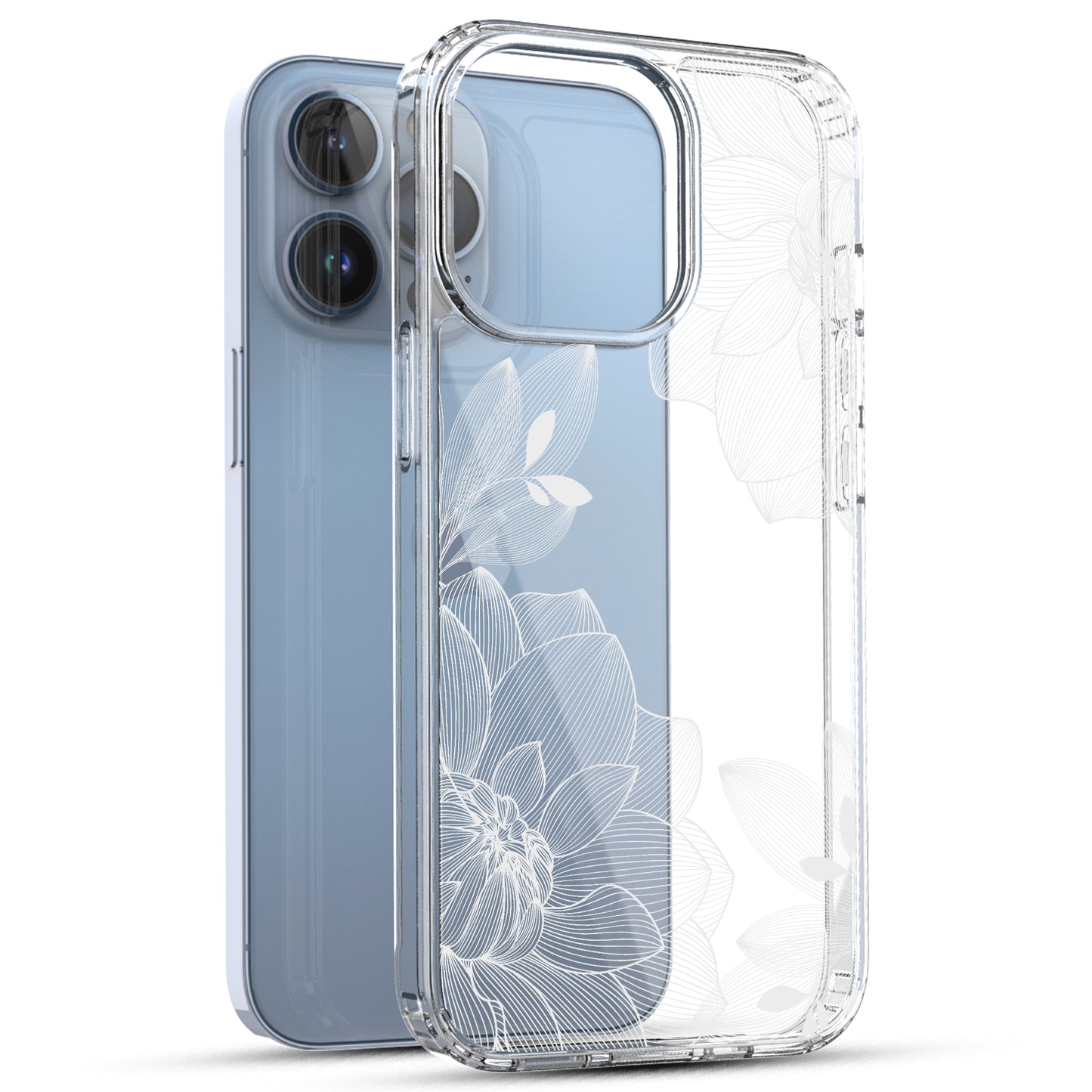 iPhone 13 Pro Max Case, Anti-Scratch Clear Case - White Lace Chrysanthemum