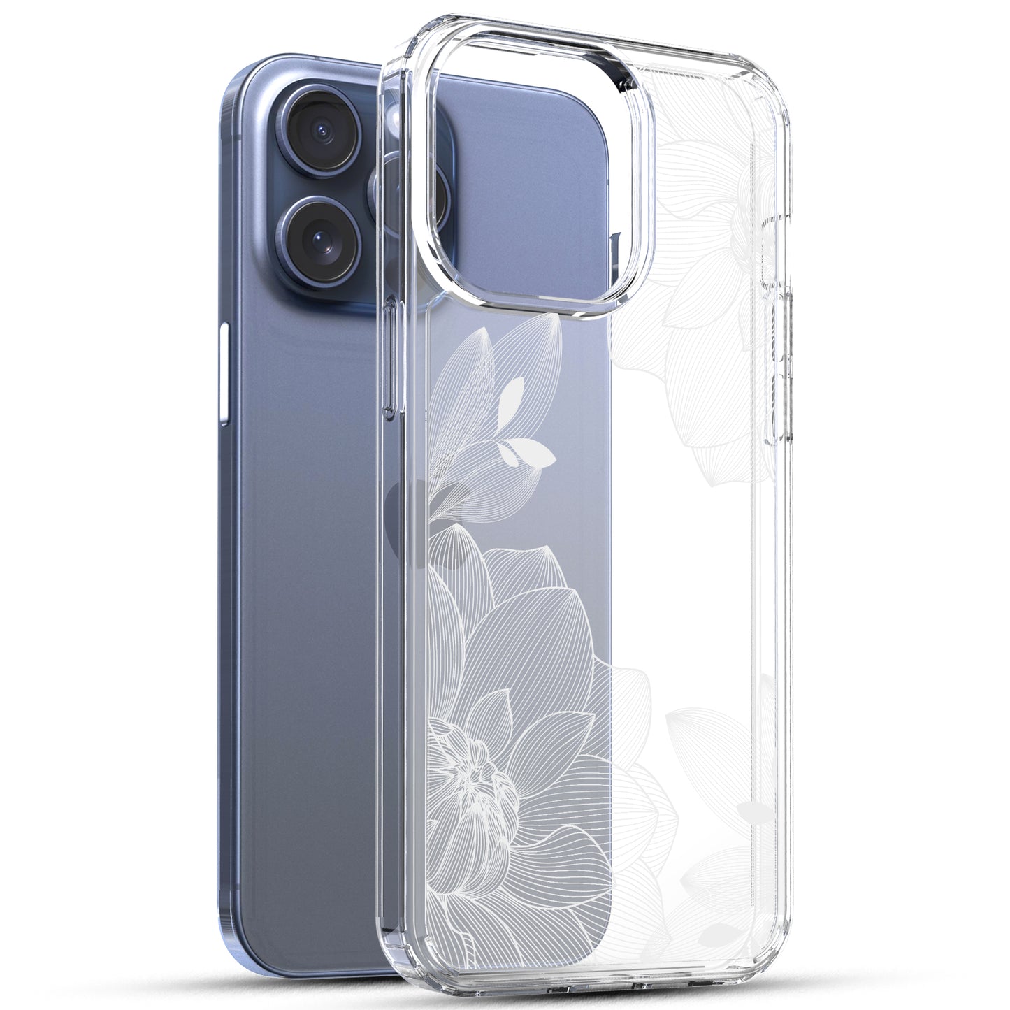 iPhone 15 Pro Case, Anti-Scratch Clear Case - White Lace Chrysanthemum