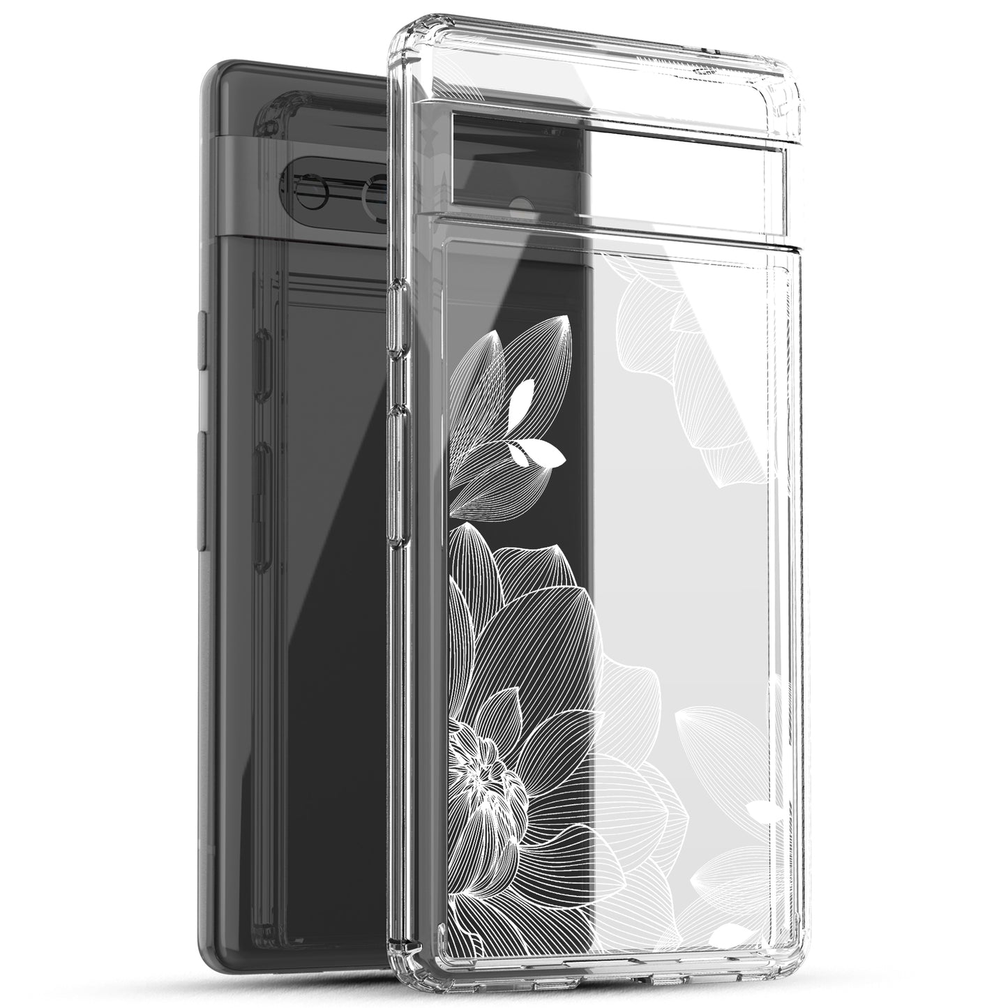 Google Pixel 7A Case, Anti-Scratch Clear Case - White Lace Chrysanthemum