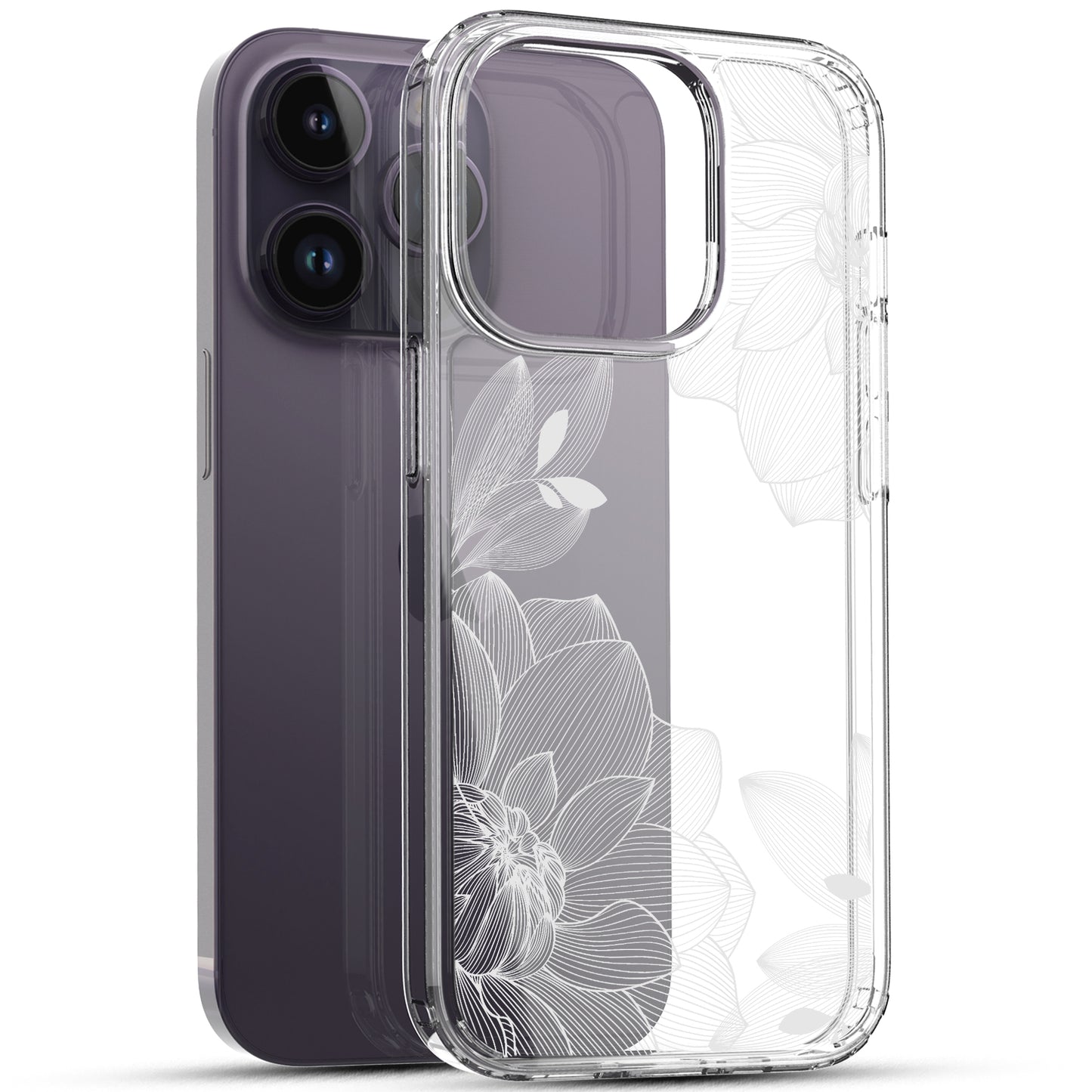 iPhone 14 Pro Max Case, Anti-Scratch Clear Case - White Lace Chrysanthemum