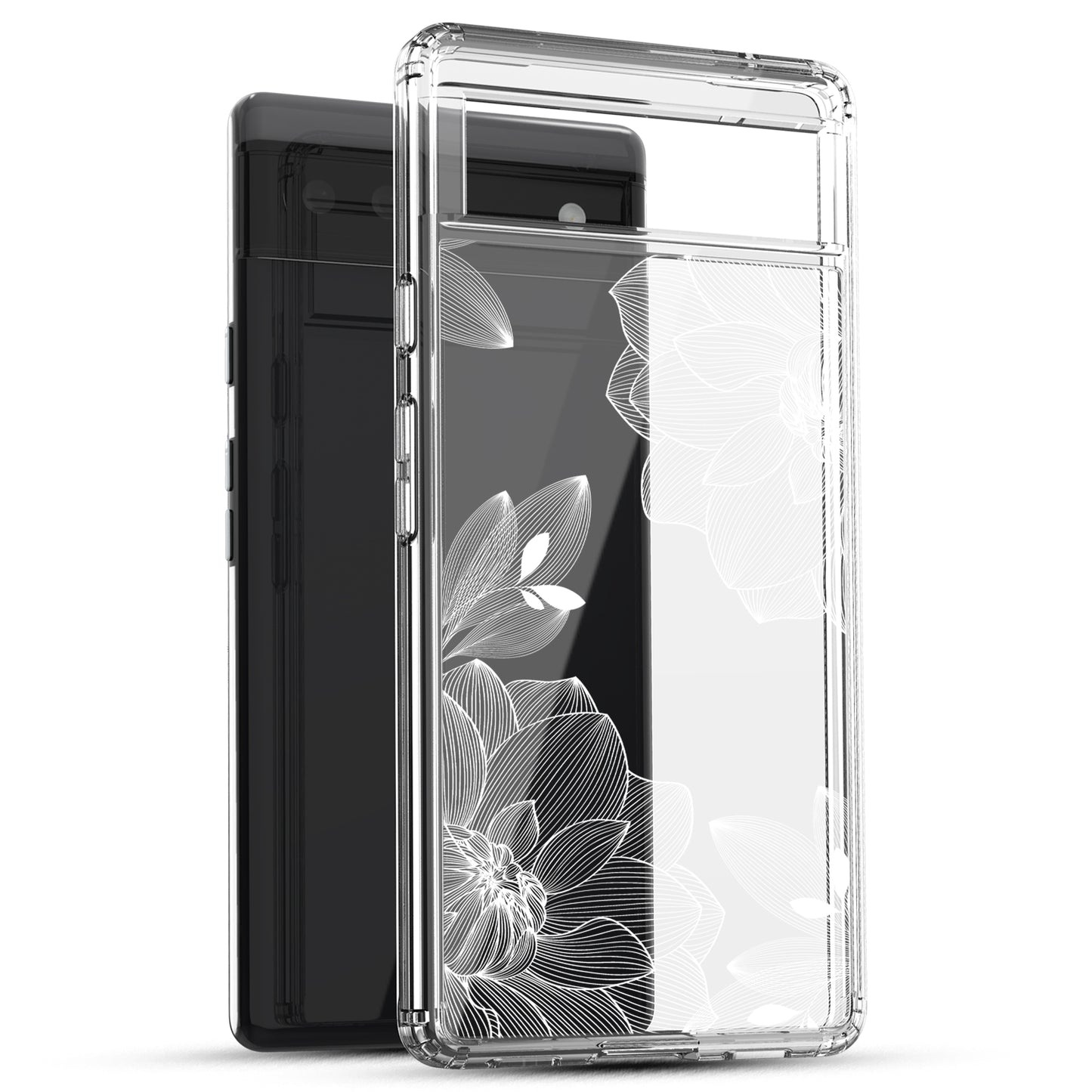 Google Pixel 6A Case, Anti-Scratch Clear Case - White Lace Chrysanthemum