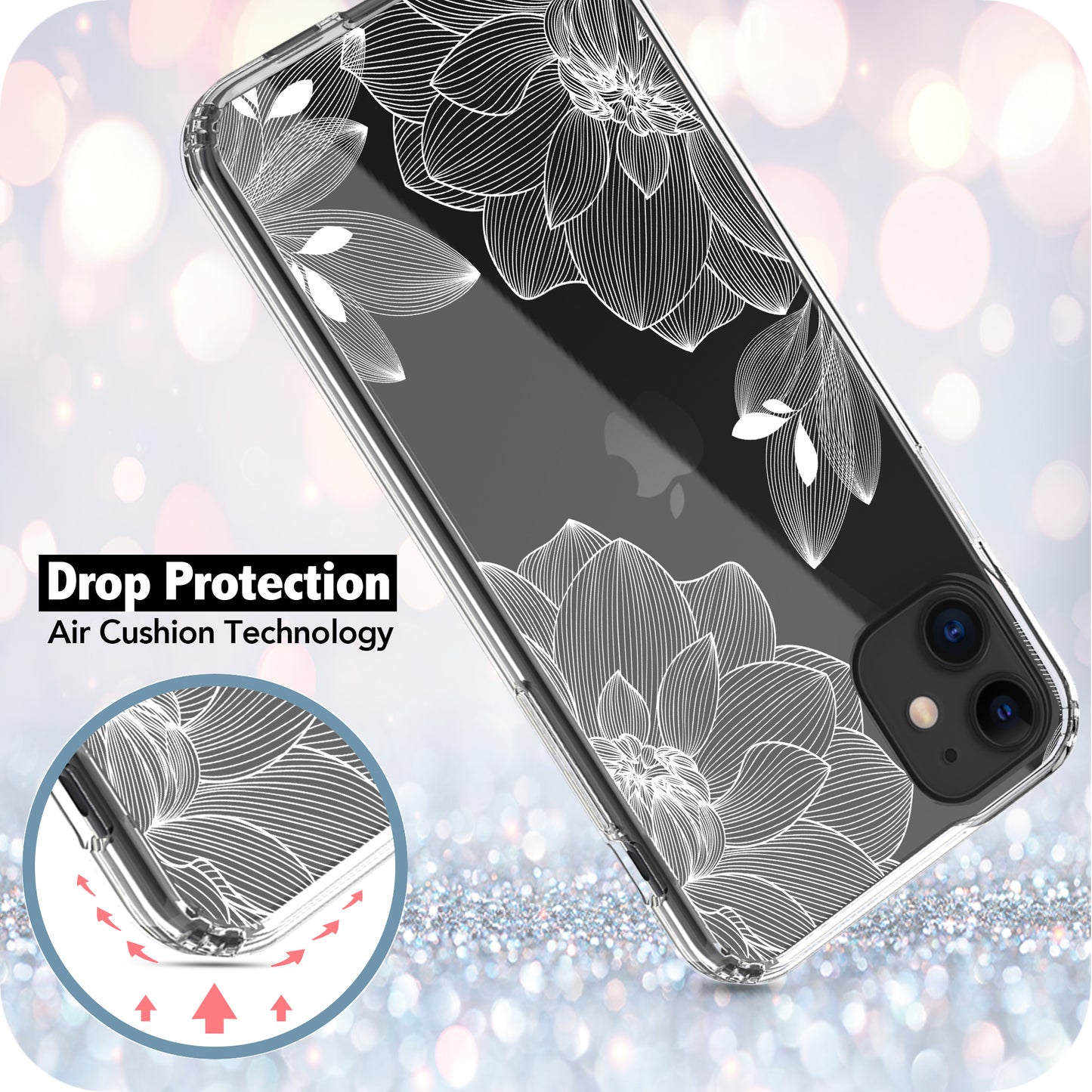 iPhone 11 Case, Anti-Scratch Clear Case - White Lace Chrysanthemum