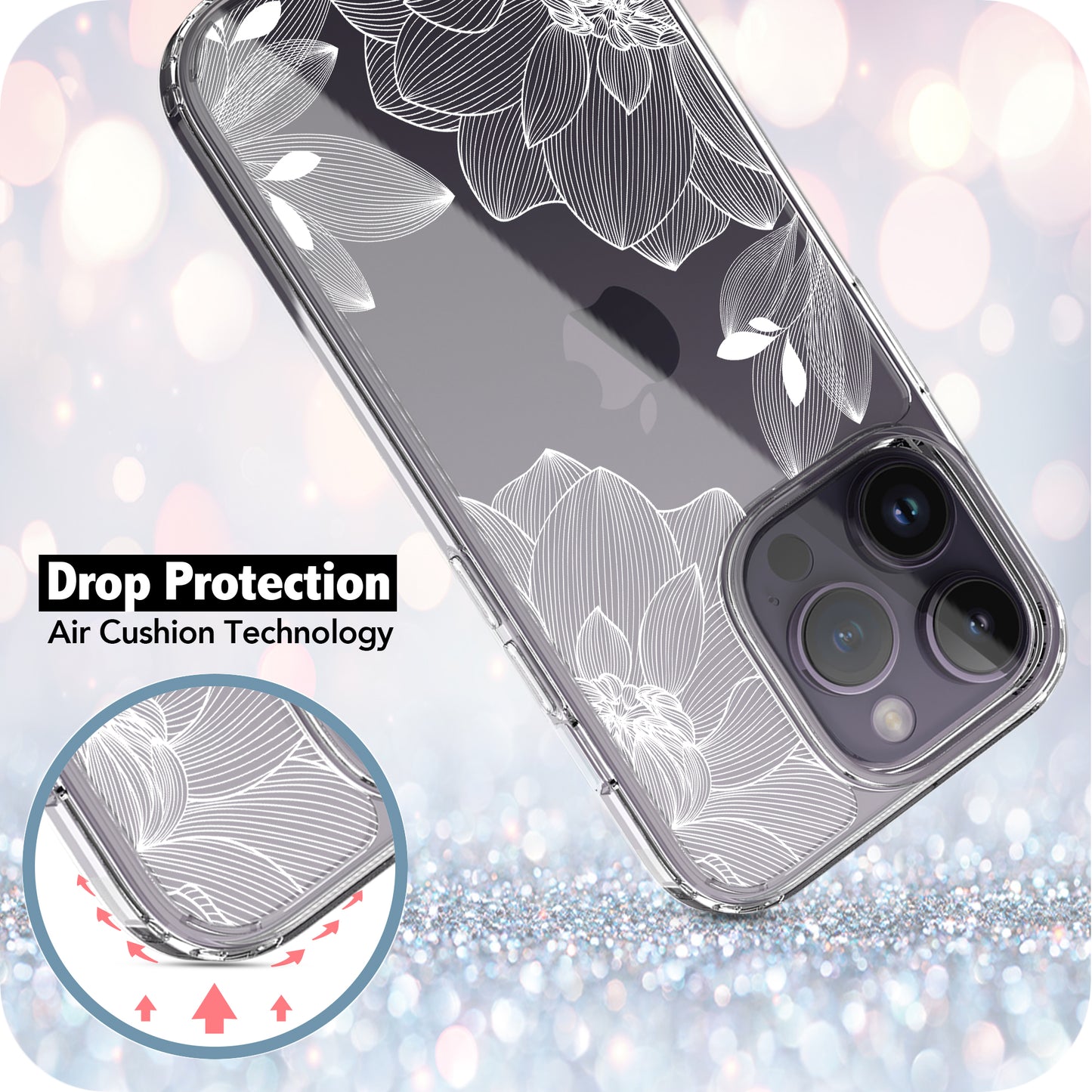 iPhone 14 Pro Max Case, Anti-Scratch Clear Case - White Lace Chrysanthemum