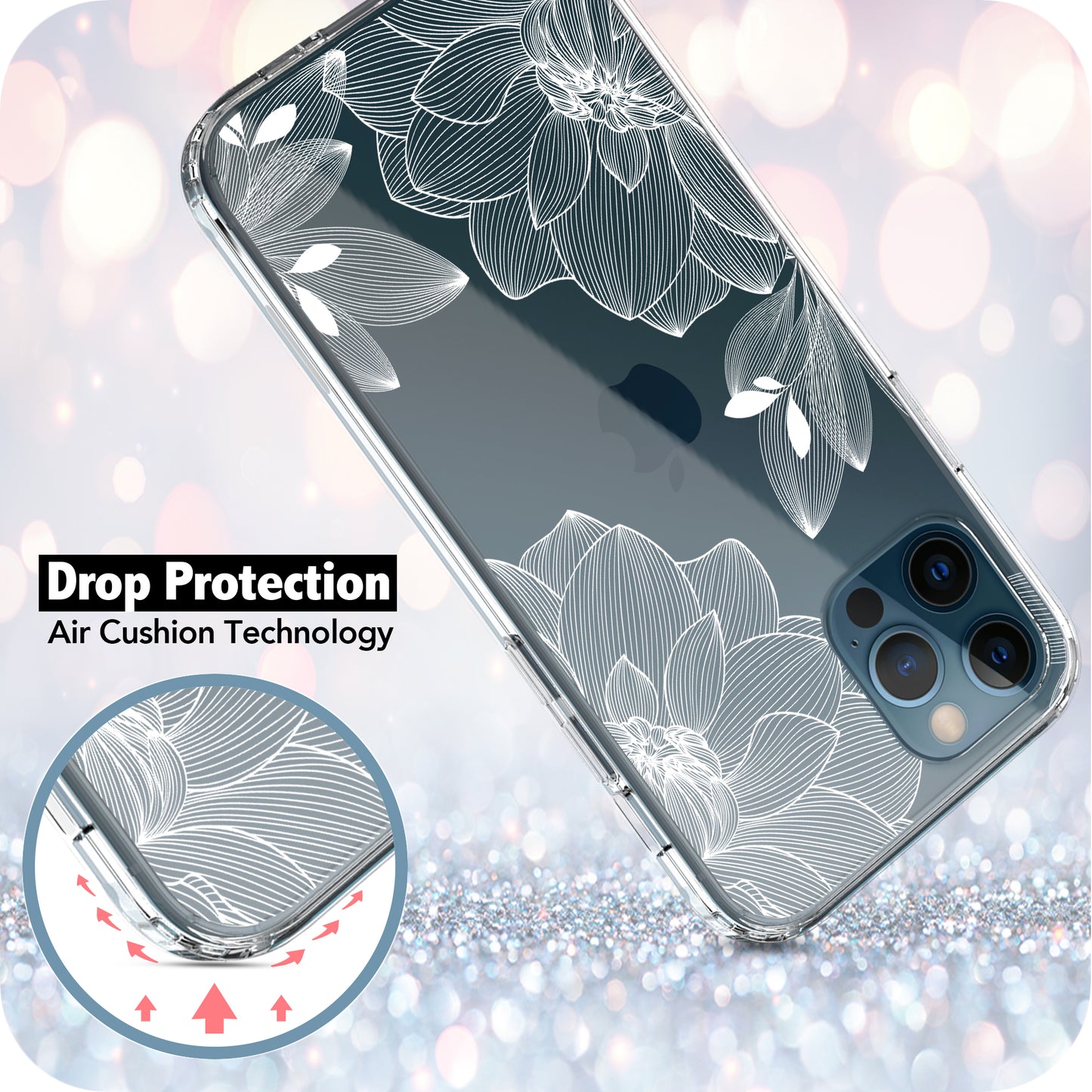 iPhone 12 Pro Max Case, Anti-Scratch Clear Case - White Lace Chrysanthemum