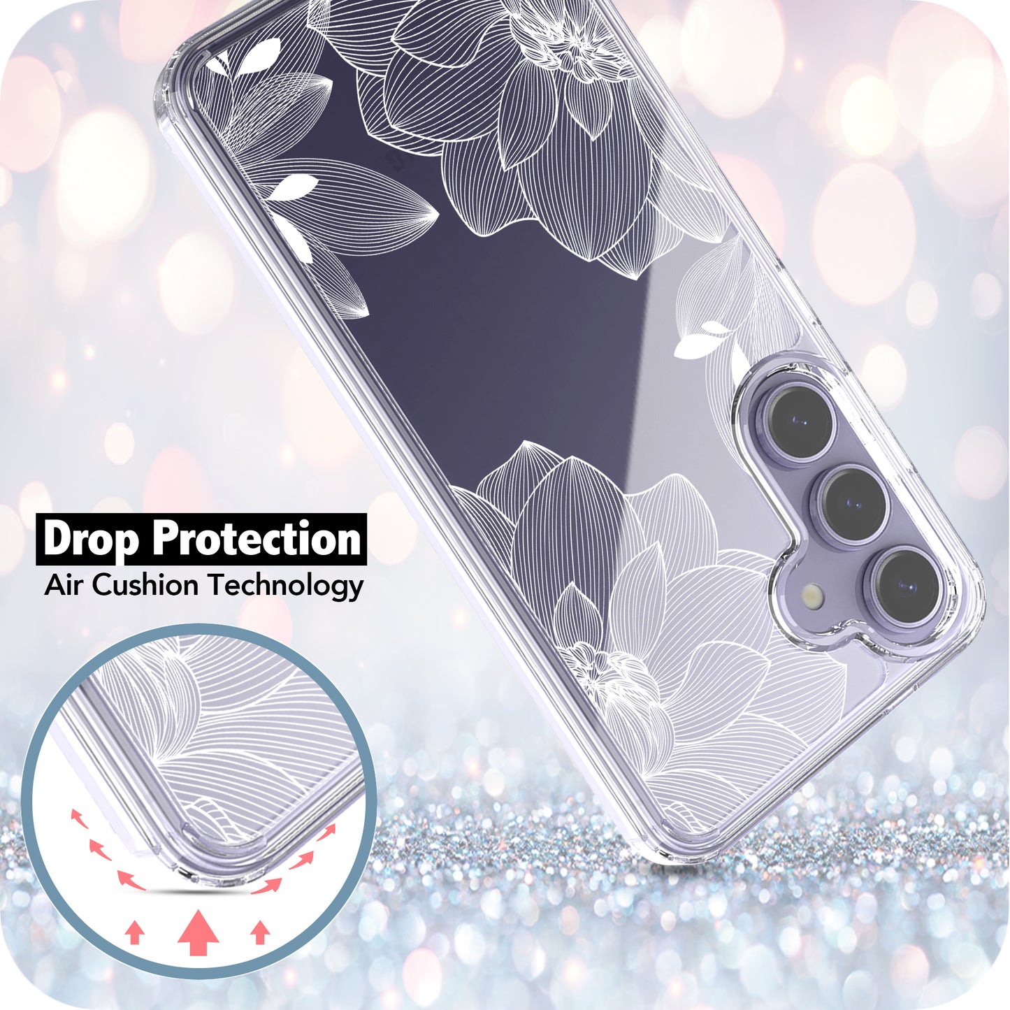 Samsung Galaxy S24 Case, Anti-Scratch Clear Case with Design - Lace Chrysanthemum