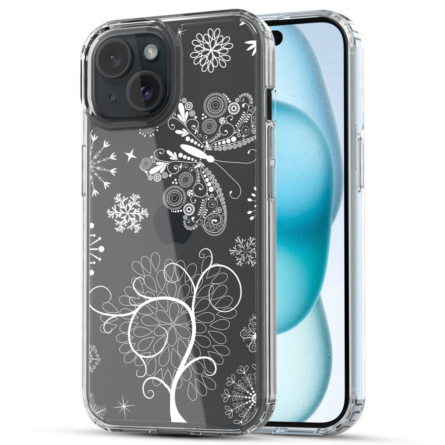 iPhone 15 Case, Anti-Scratch Clear Case - Snowflakes and Butterflies