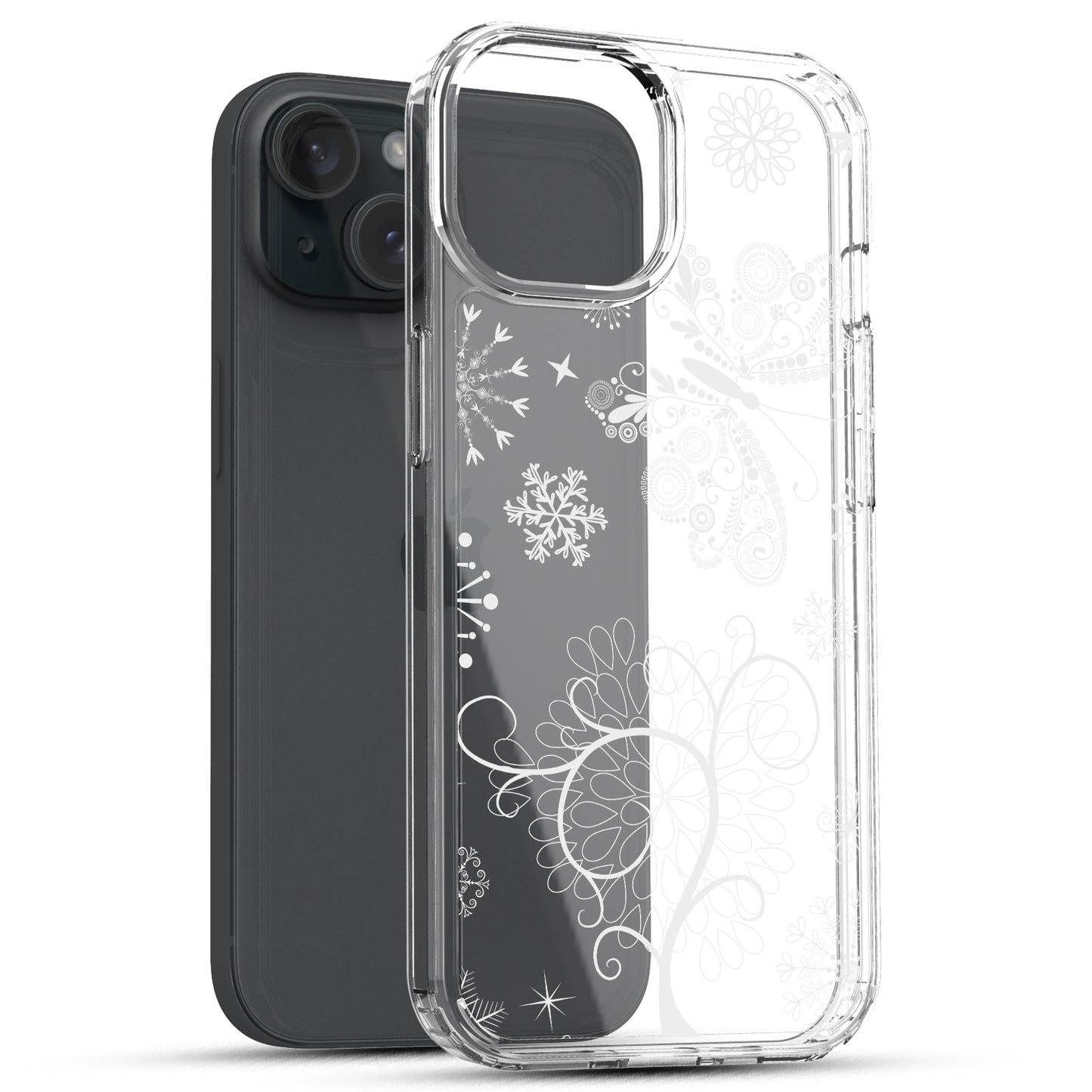 iPhone 15 Case, Anti-Scratch Clear Case - Snowflakes and Butterflies